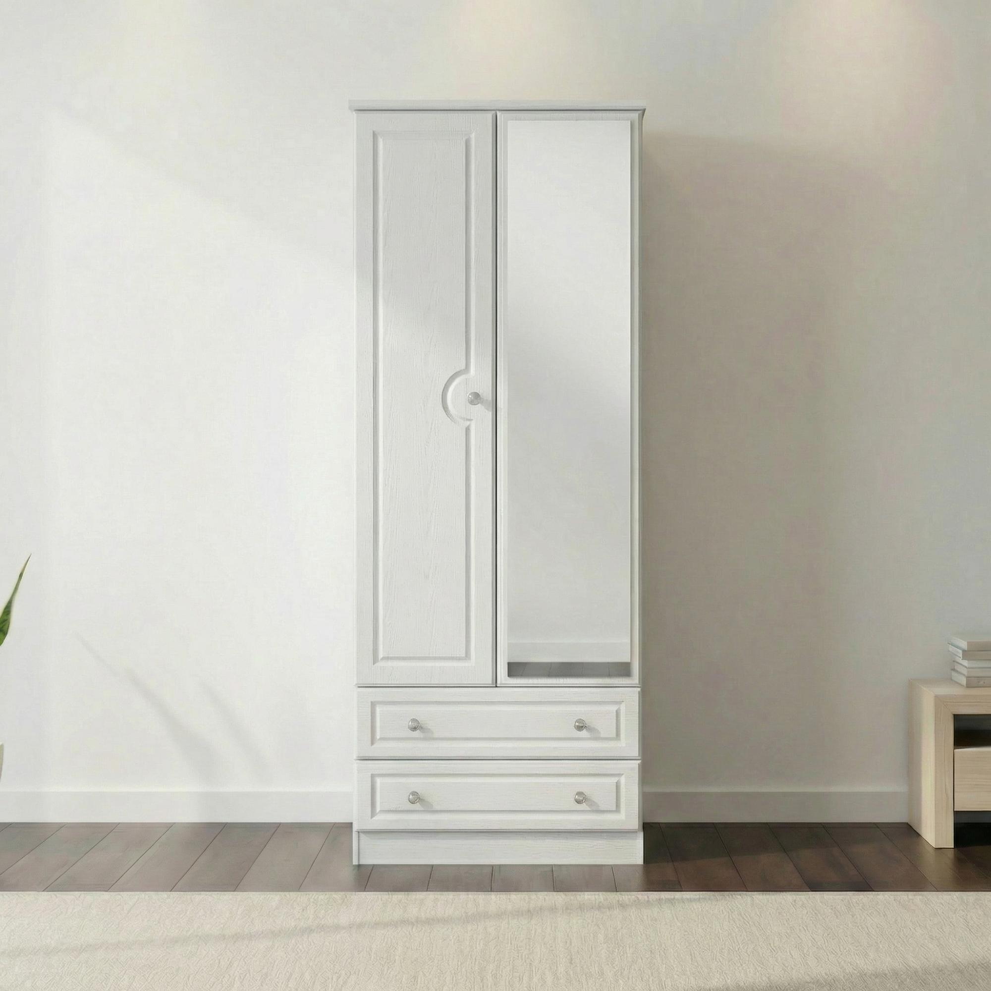 Pembroke Wardrobe - 2 Door - 1 Mirror - Tall - Combi - White
