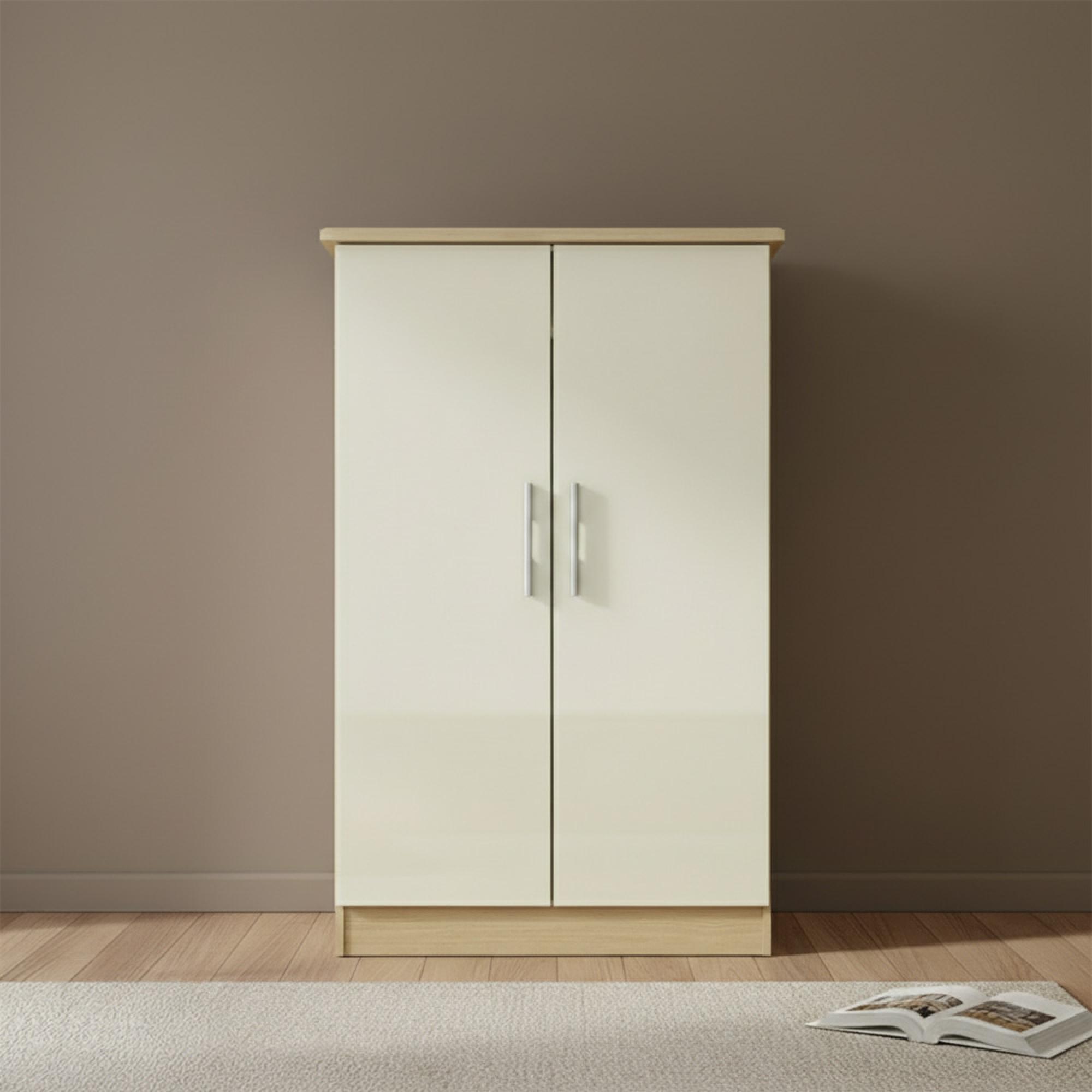 Knightsbridge Midi Wardrobe - Cream Gloss and Light Oak