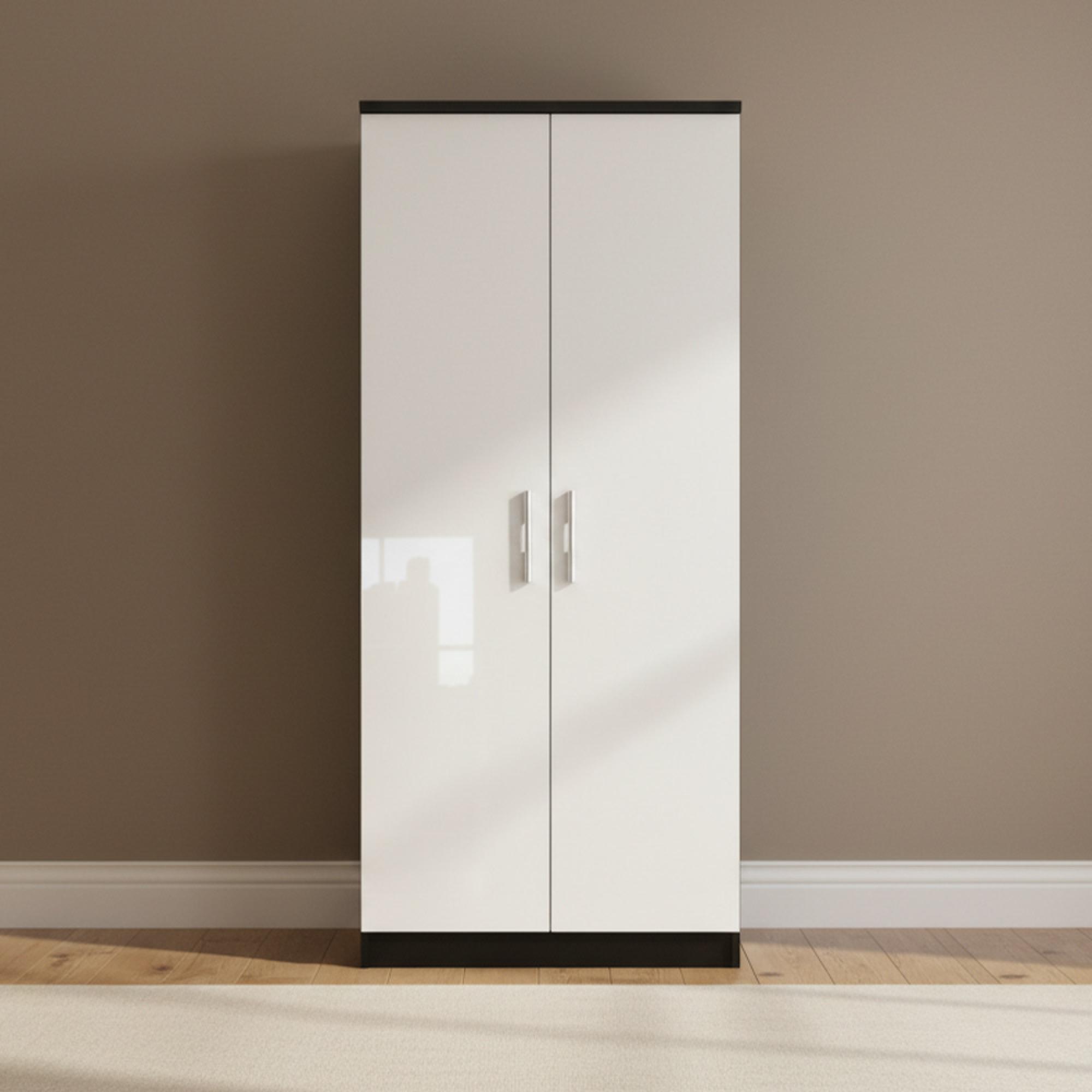 Knightsbridge Wardrobe - 2 Door - Plain - White Gloss and Black