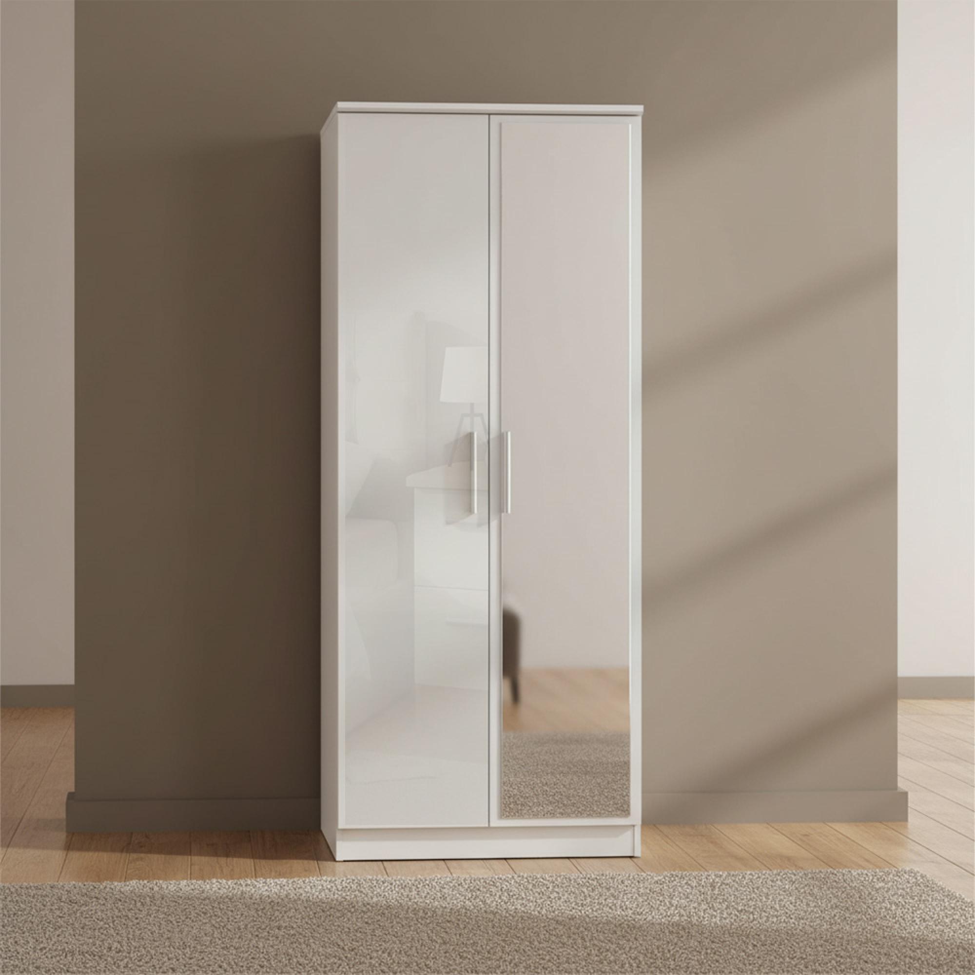 Knightsbridge Wardrobe - 2 Door - 1 Mirror - Tall - White Gloss