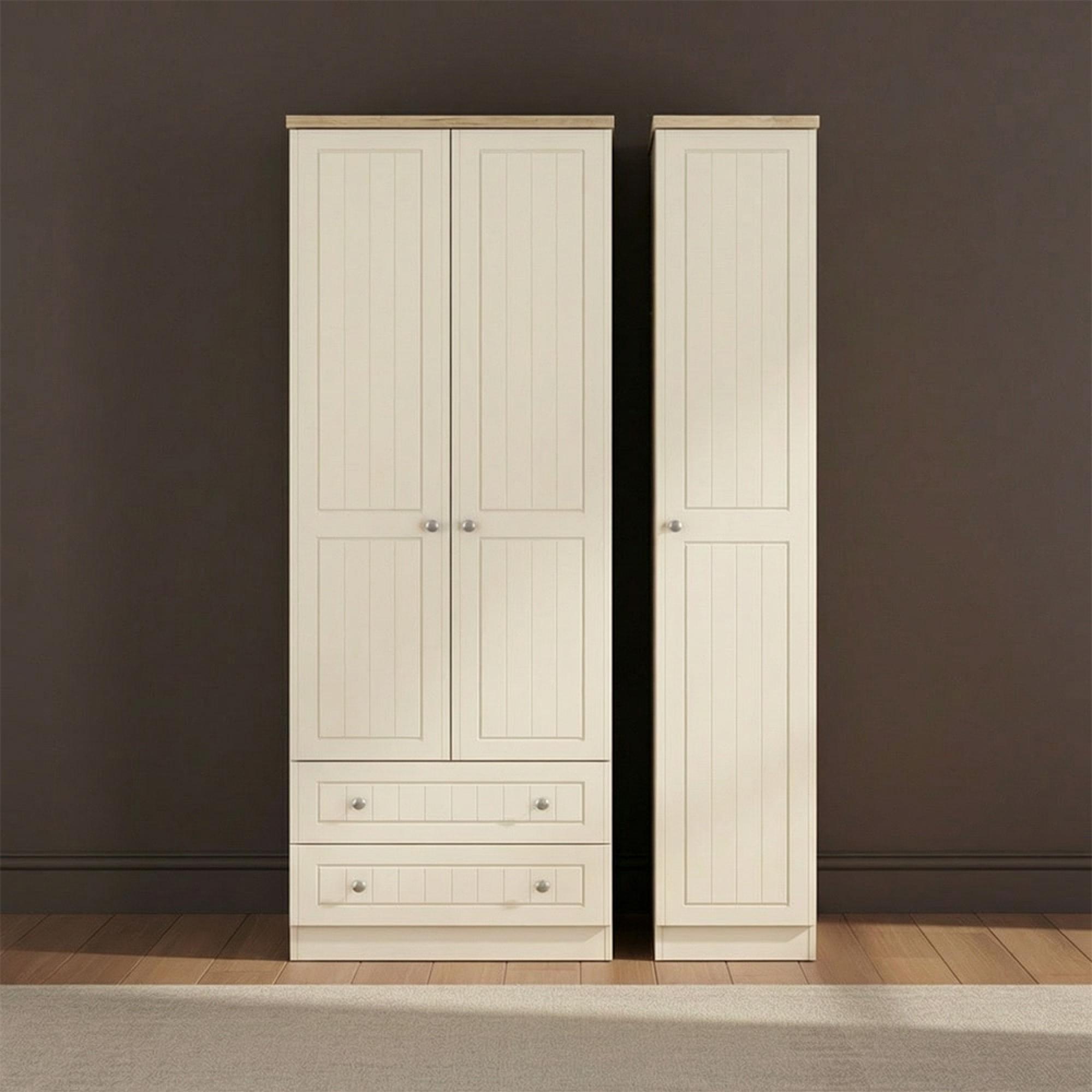 Vienna Wardrobe - 3 Door - LHF 2 Drawers - Triple - Cream