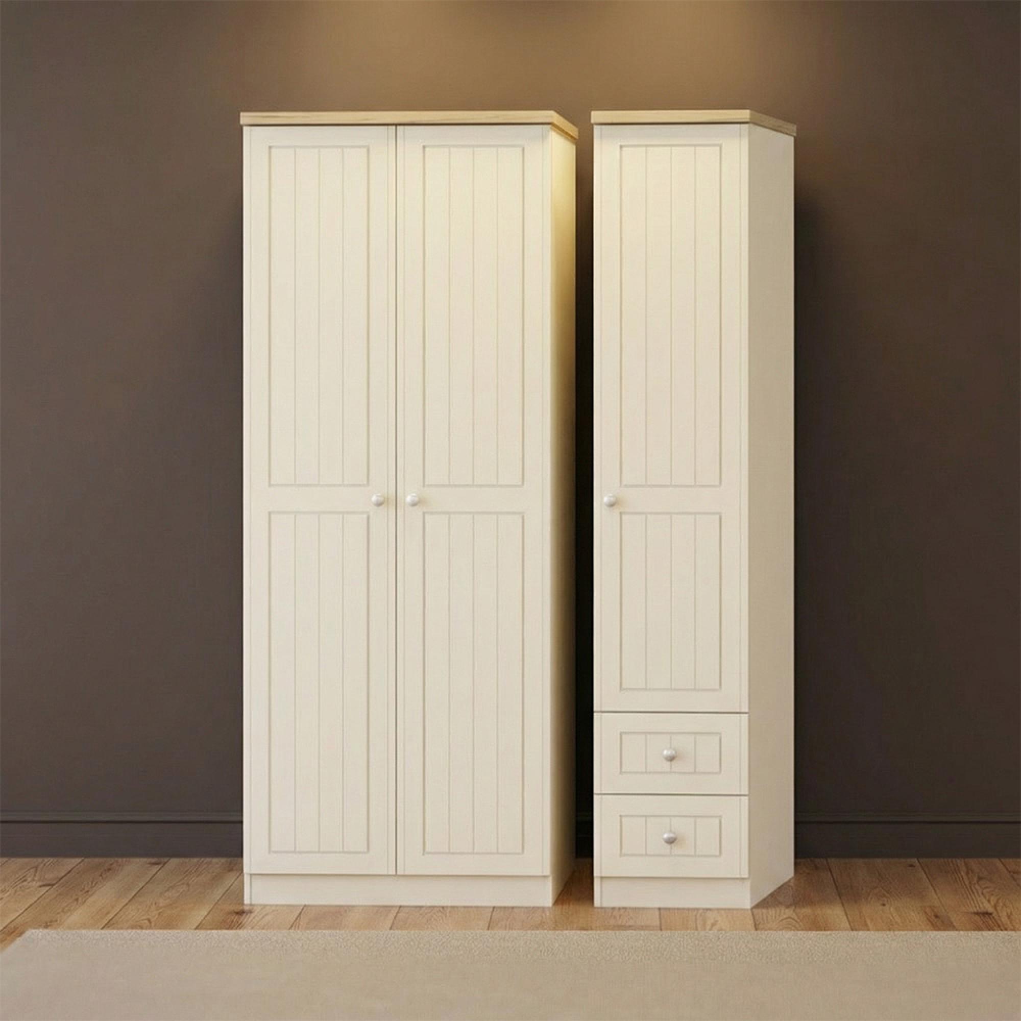 Vienna Wardrobe - 3 Door - RHF 2 Drawers - Triple - Cream
