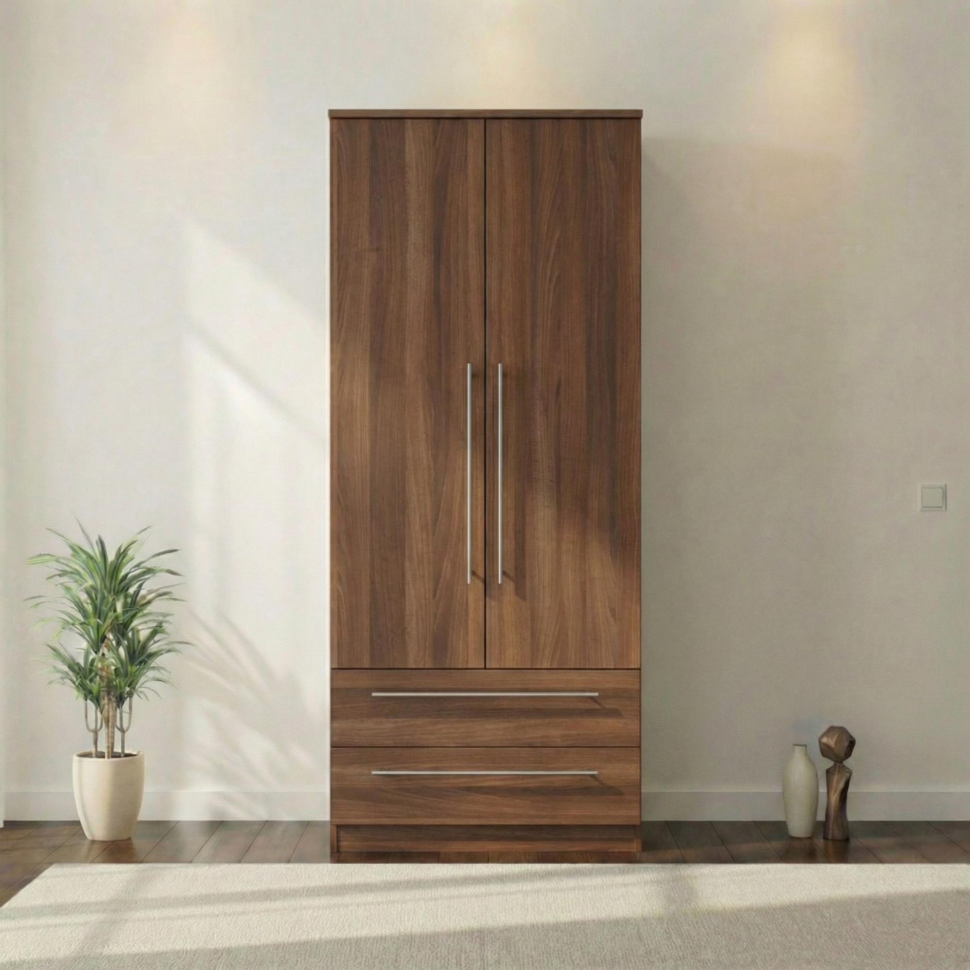 Sherwood Double Wardrobe - 2 Door - 2 Drawer - Walnut