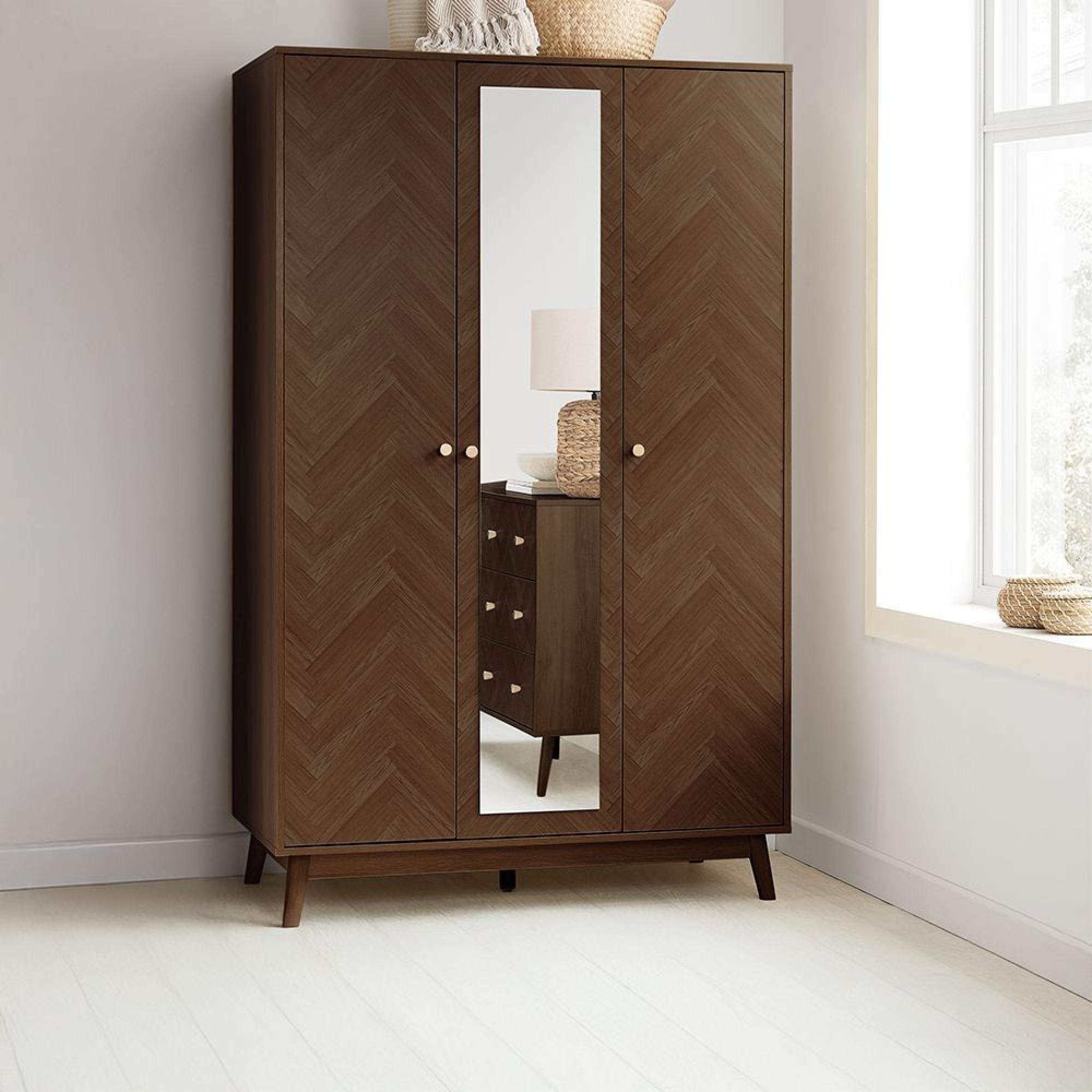 Herringford Mirror Wardrobe - 3 Door - Walnut