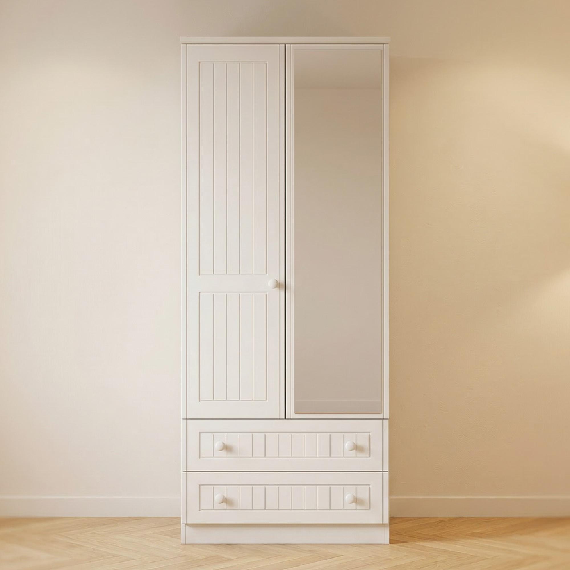 Warwick Wardrobe - 2 Door - 1 Mirror - Combi - White