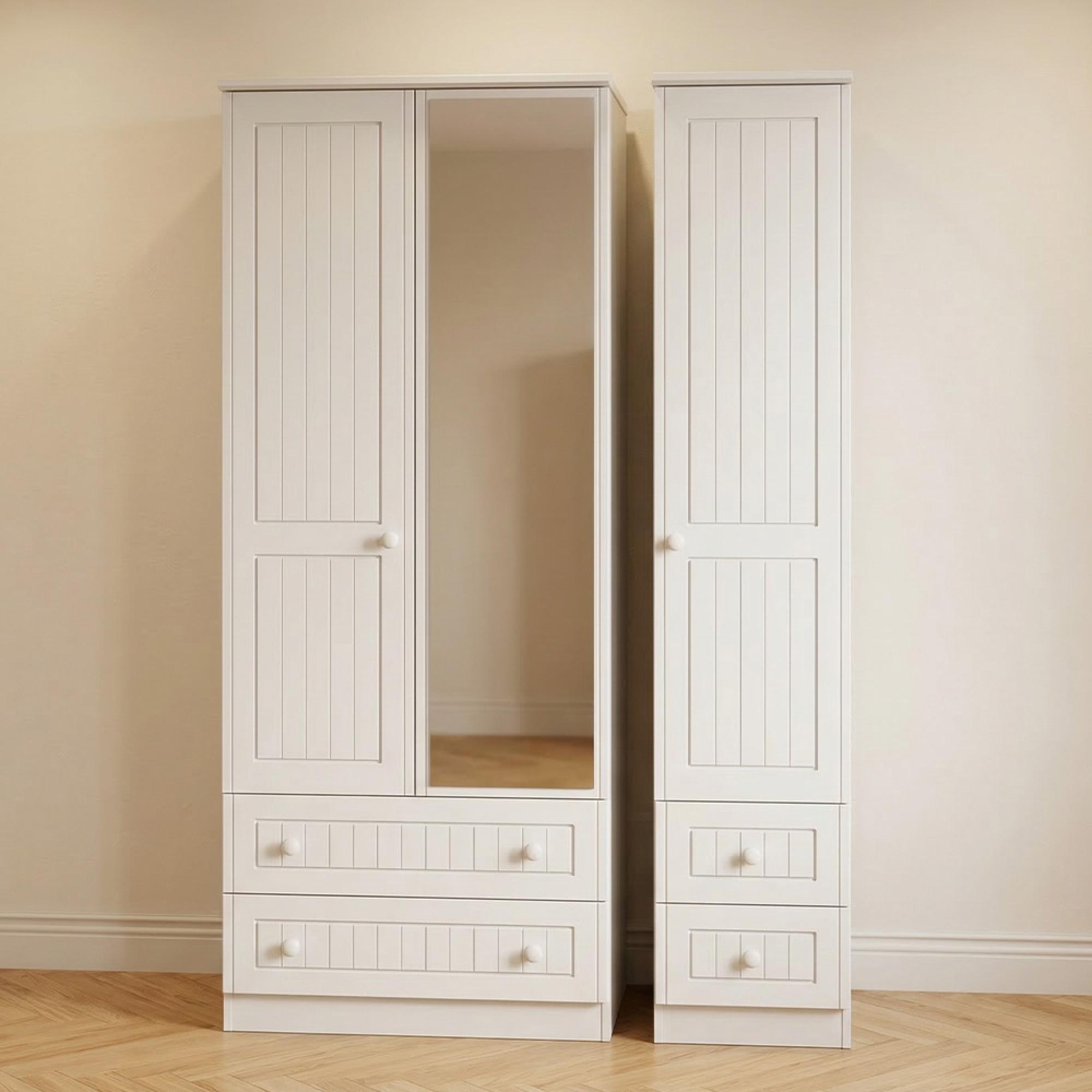 Warwick Wardrobe - 3 Door - 1 Mirror - Combi - White
