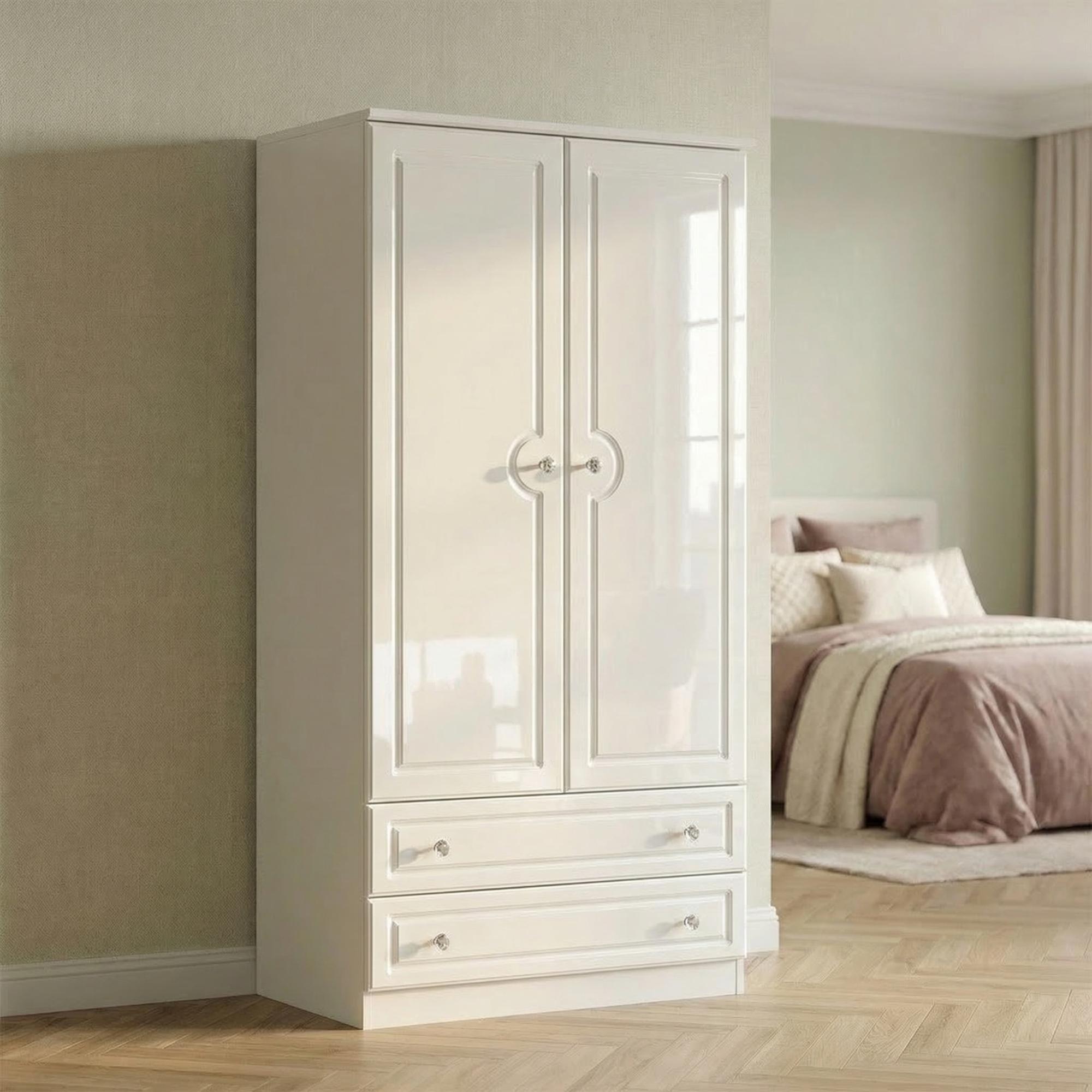 Balmoral Wardrobe - 2 Door - 2 Drawers - Double - H 182.4cm - White Gloss