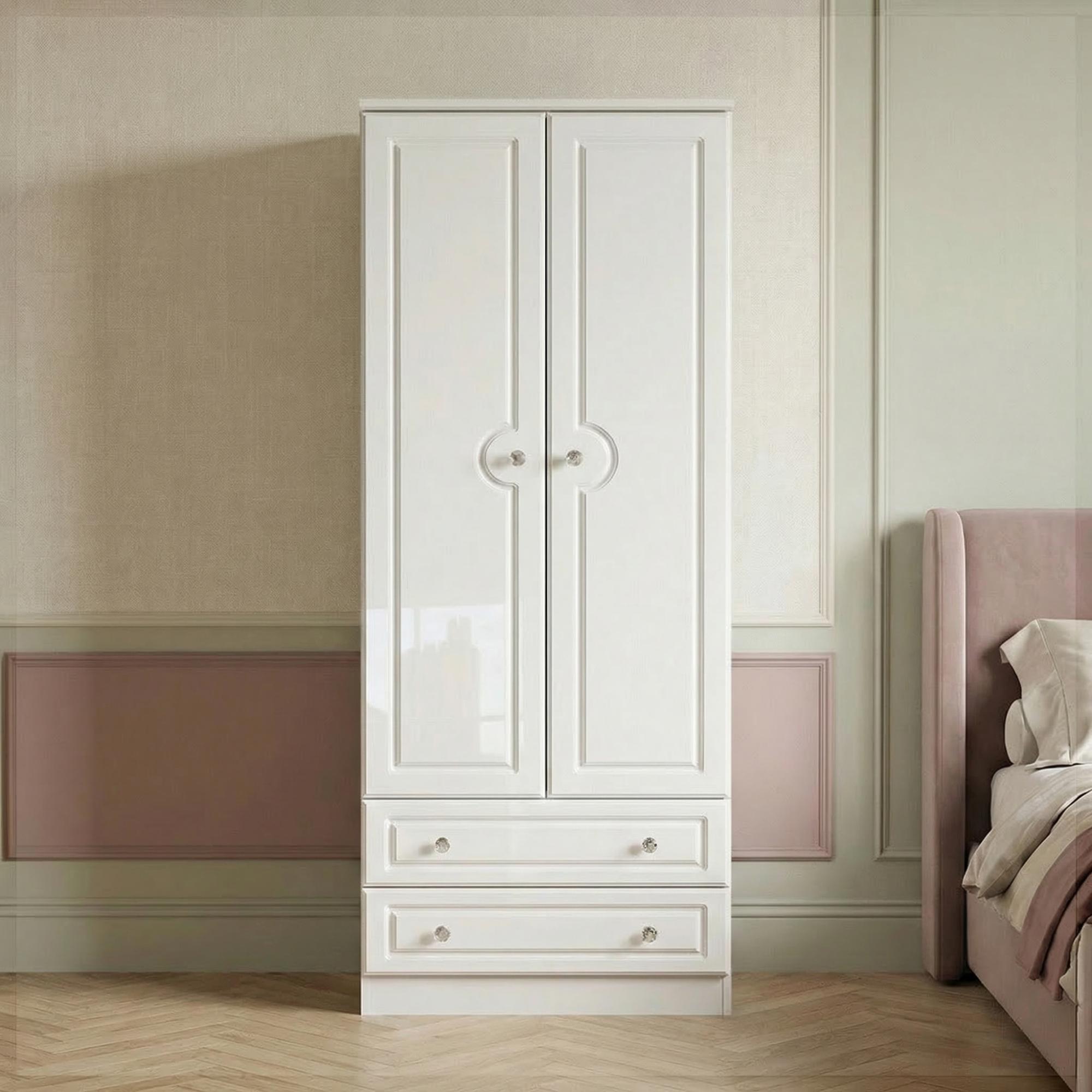 Balmoral Wardrobe - 2 Door - 2 Drawers - Double - White Gloss
