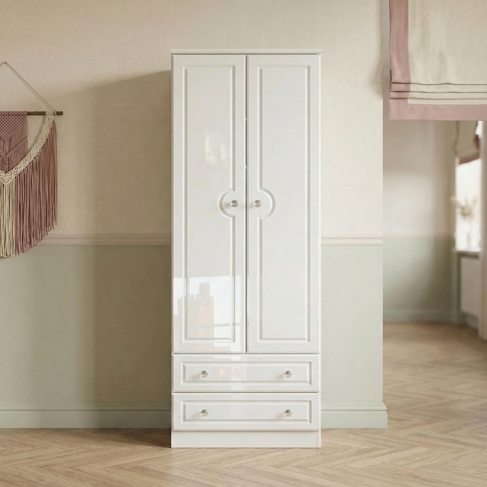 Balmoral Wardrobe - 2 Door - 2 Drawers - Tall - White Gloss