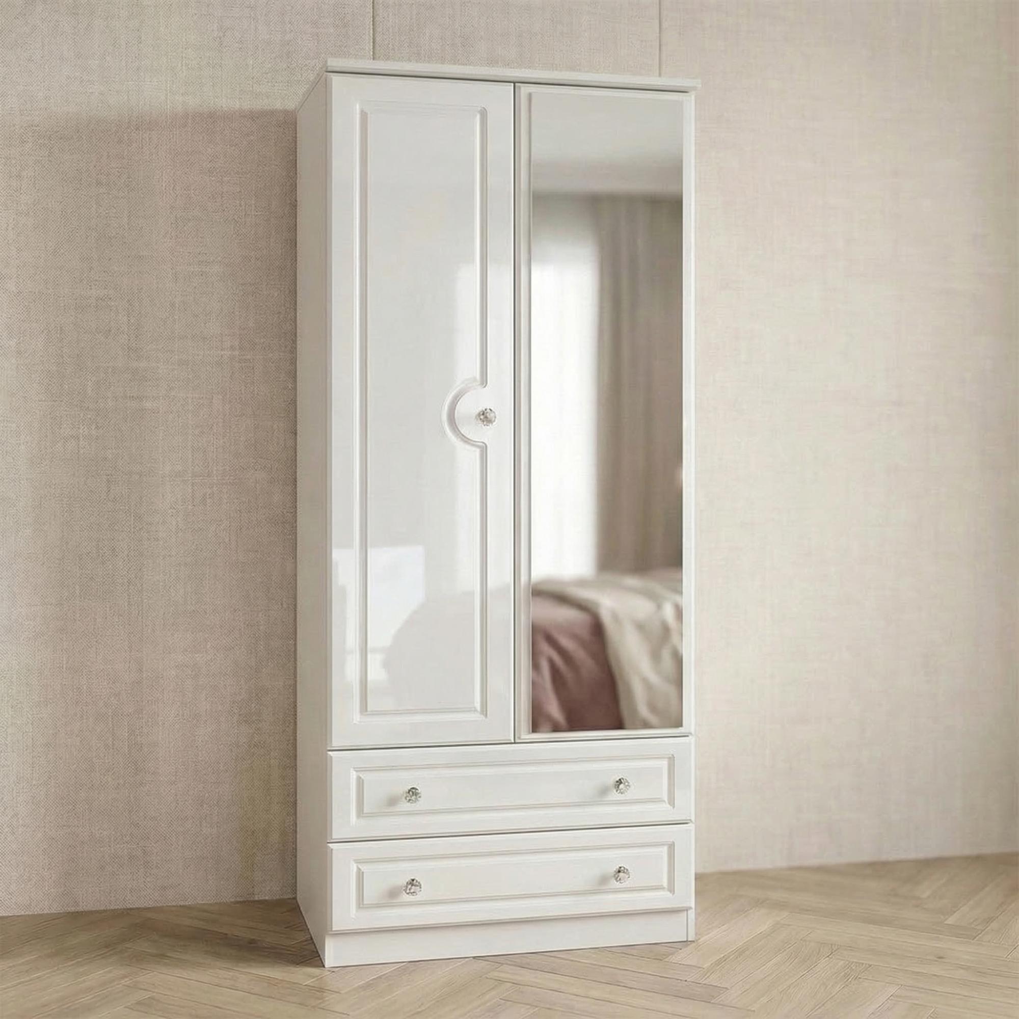 Balmoral Wardrobe - 2 Door - Mirror Combi - White Gloss