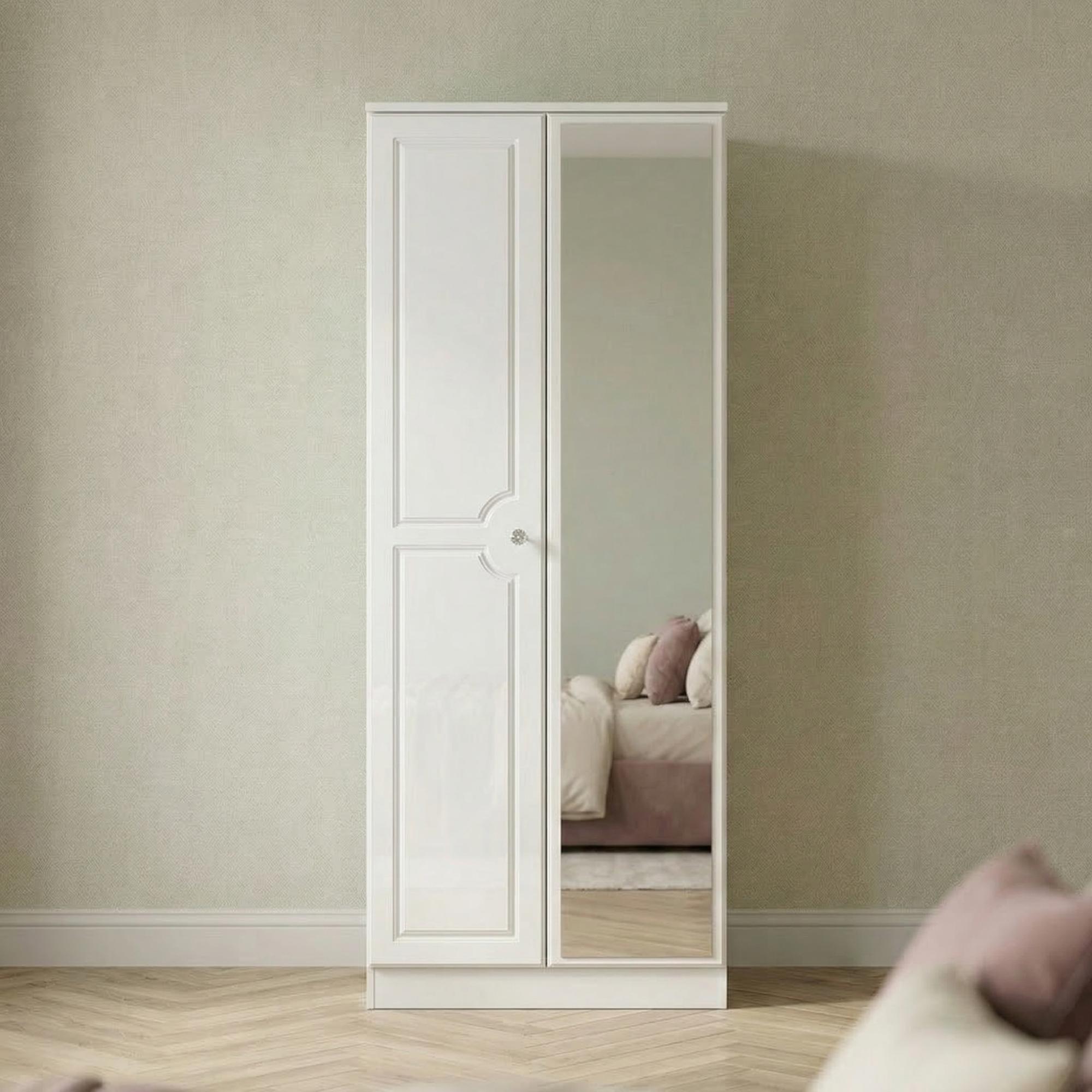 Balmoral Wardrobe - 2 Door - Tall - 1 Mirror - White Gloss