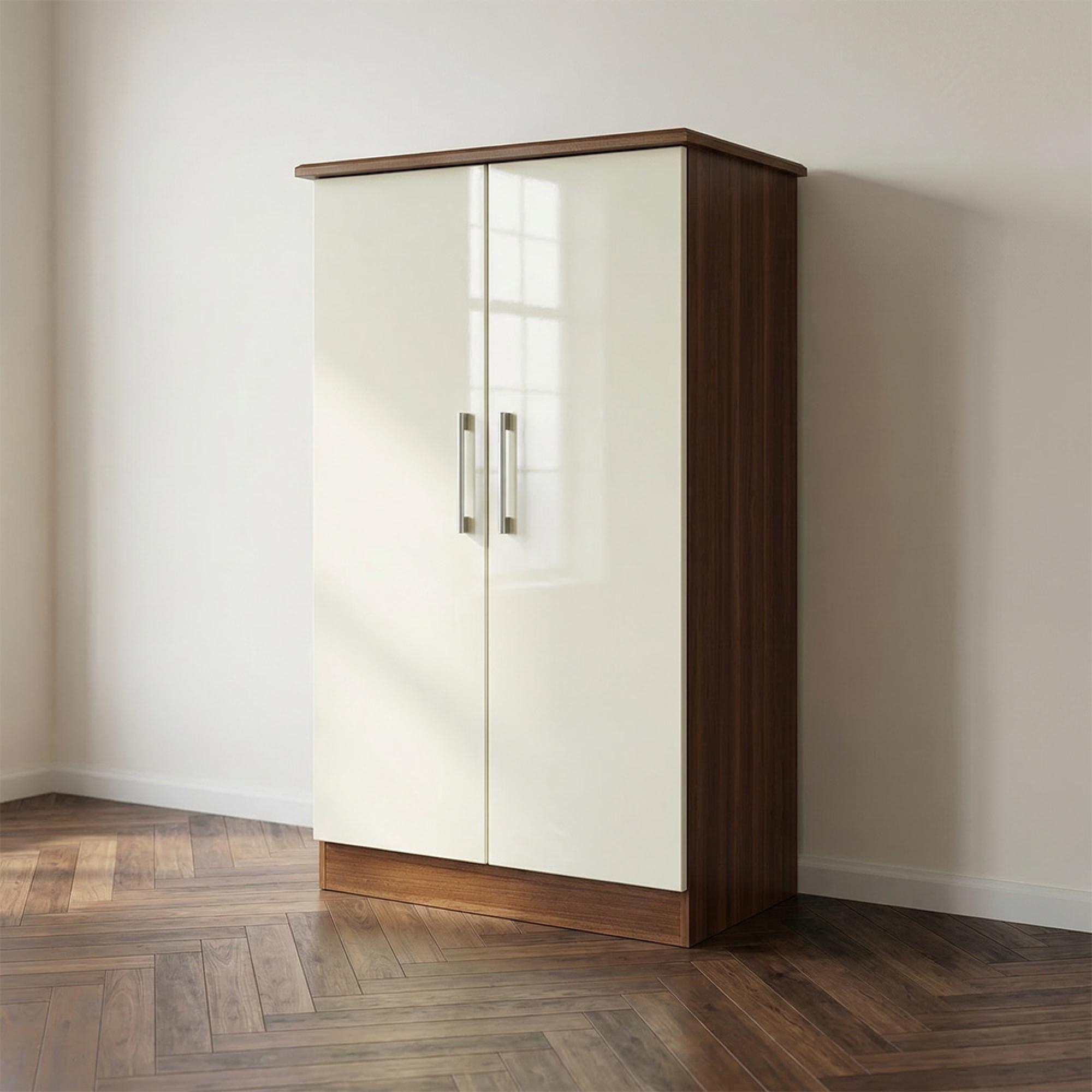 Knightsbridge Wardrobe - Midi - Cream Gloss and Walnut
