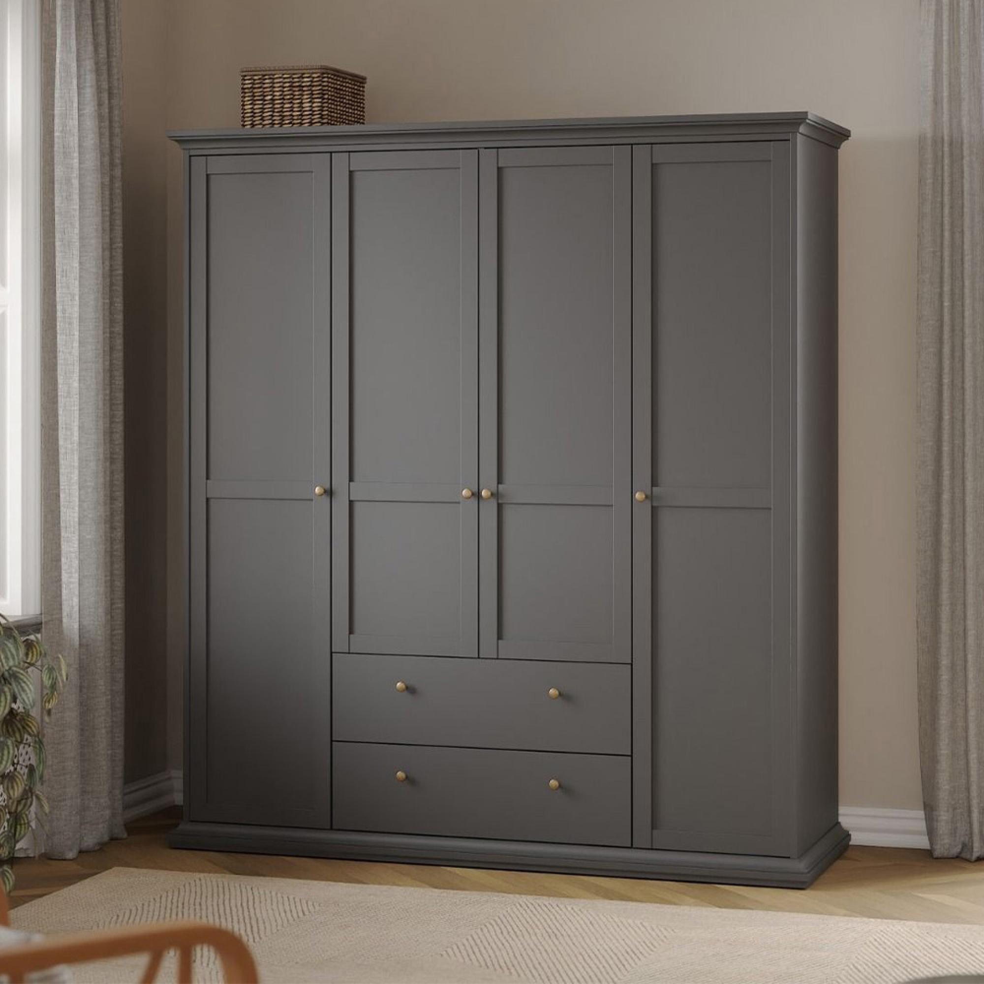 Paris Wardrobe - 4 Door - 2 Drawer - Grey