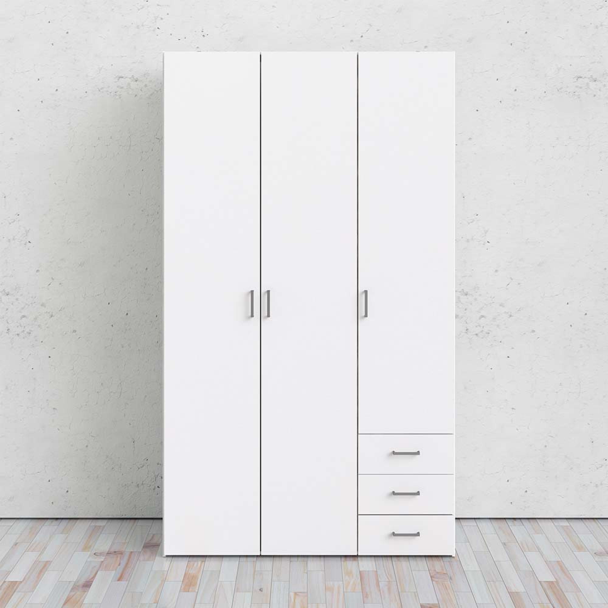 Space Wardrobe - 3 Door - 3 Drawer - White