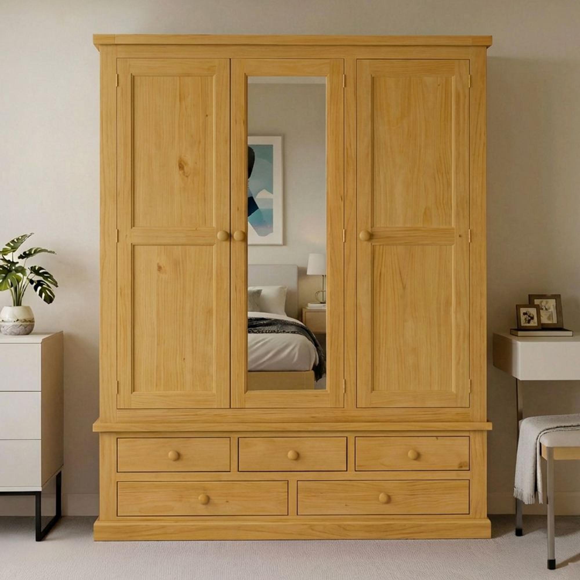 Churchill Waxed Pine 3 Door Combi Wardrobe
