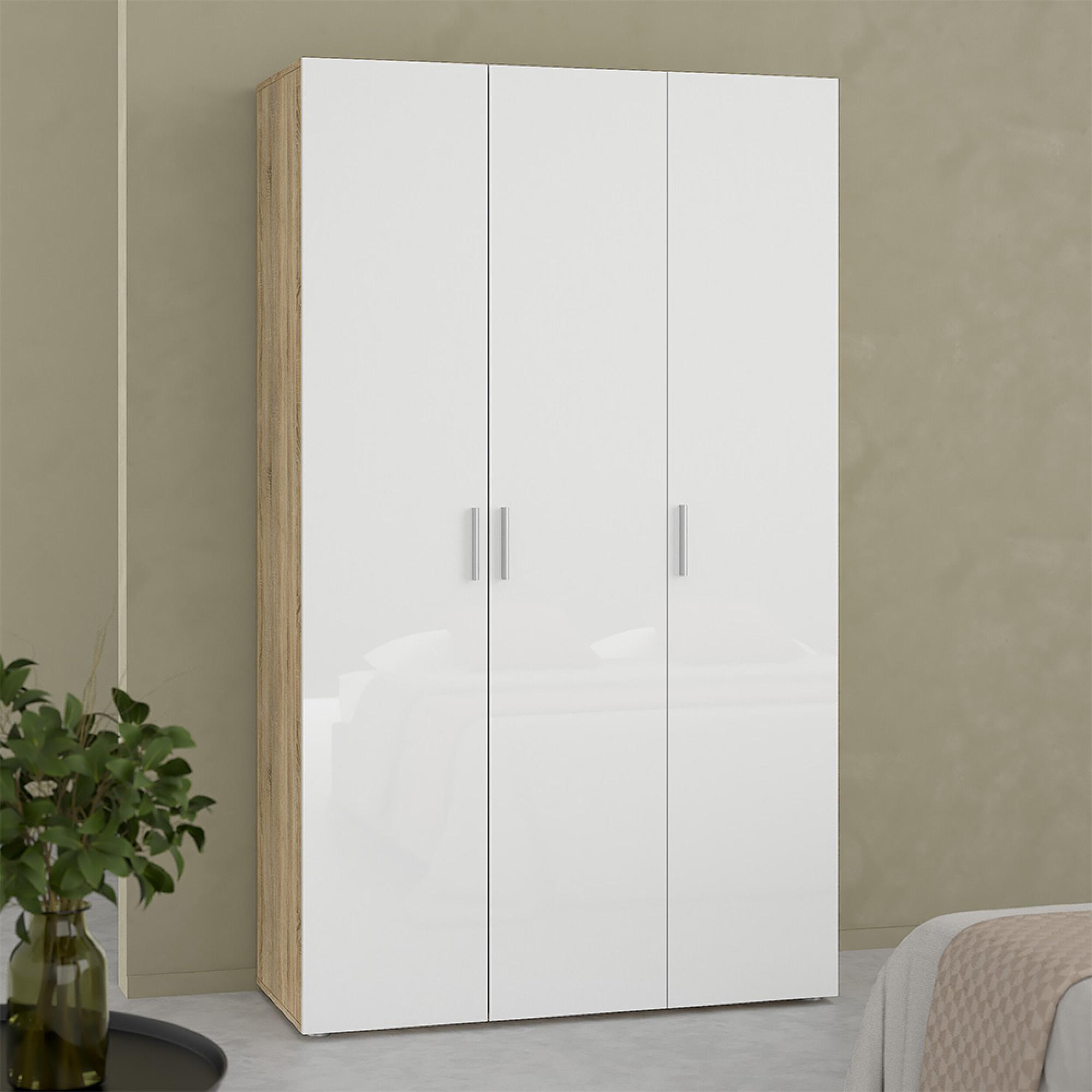 Pepe Wardrobe - 3 Door - Oak and White Gloss