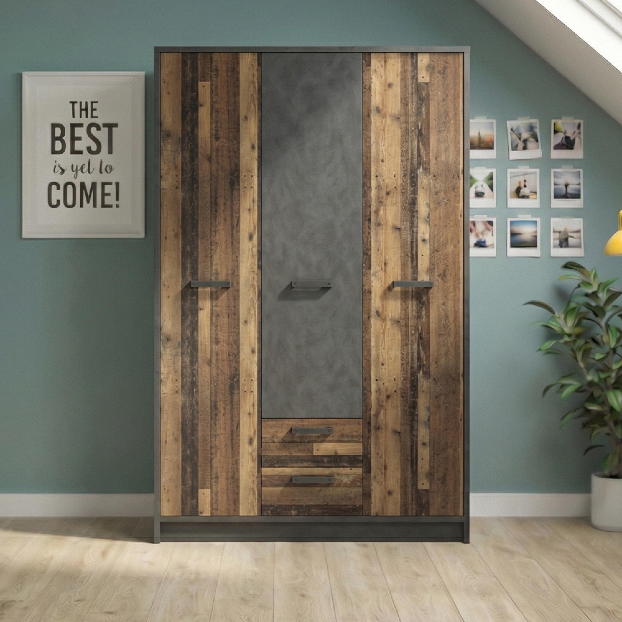 Brooklyn Wardrobe - 3 Door - 2 Drawer - Rustic