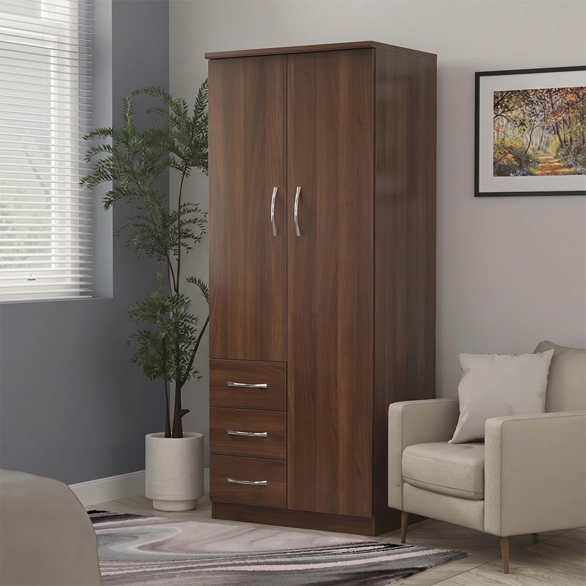 Avon Wardrobe - 2 Door - RHF 3 Drawers - Walnut