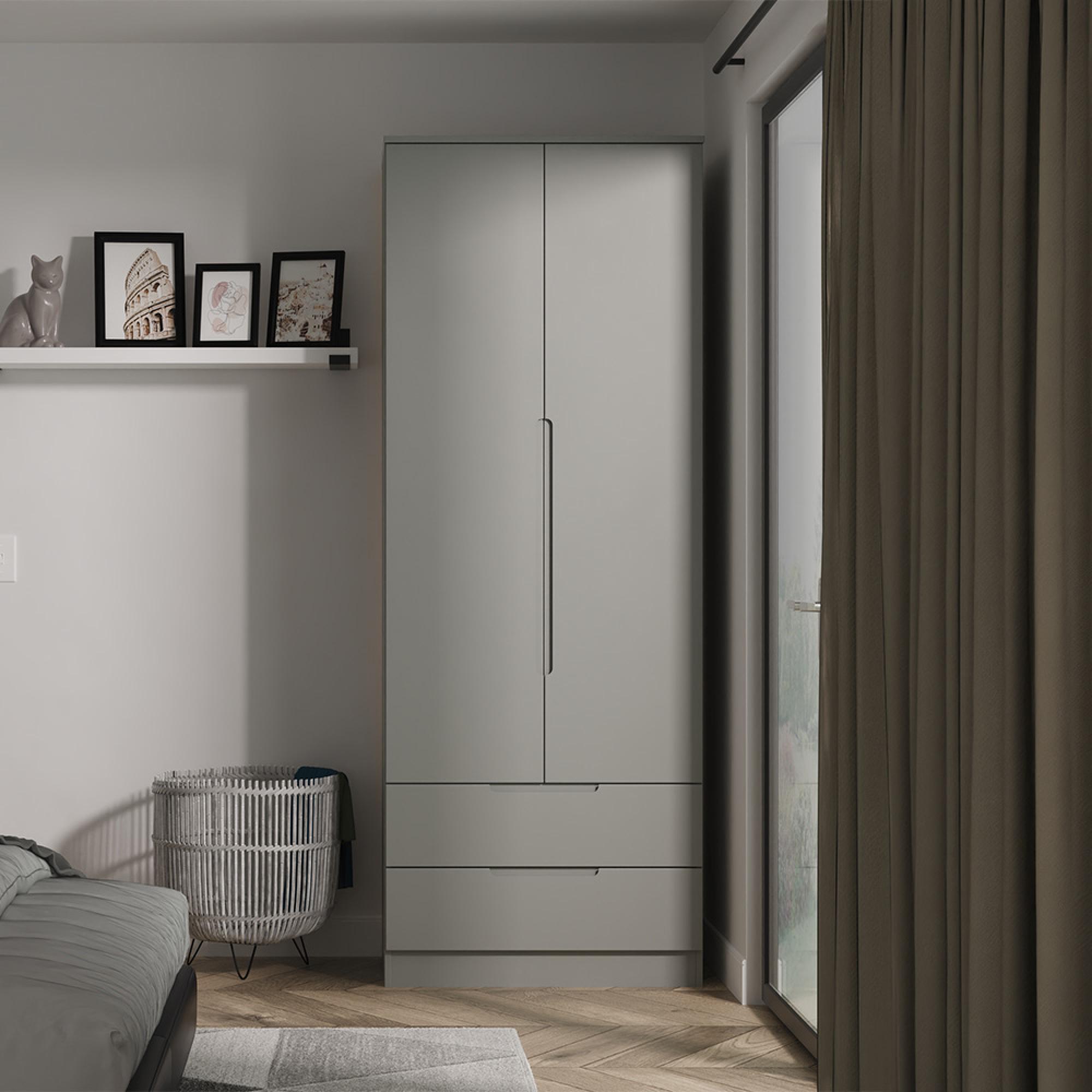 Milan Wardrobe - 2 Door - 2 Drawer - Double - Grey