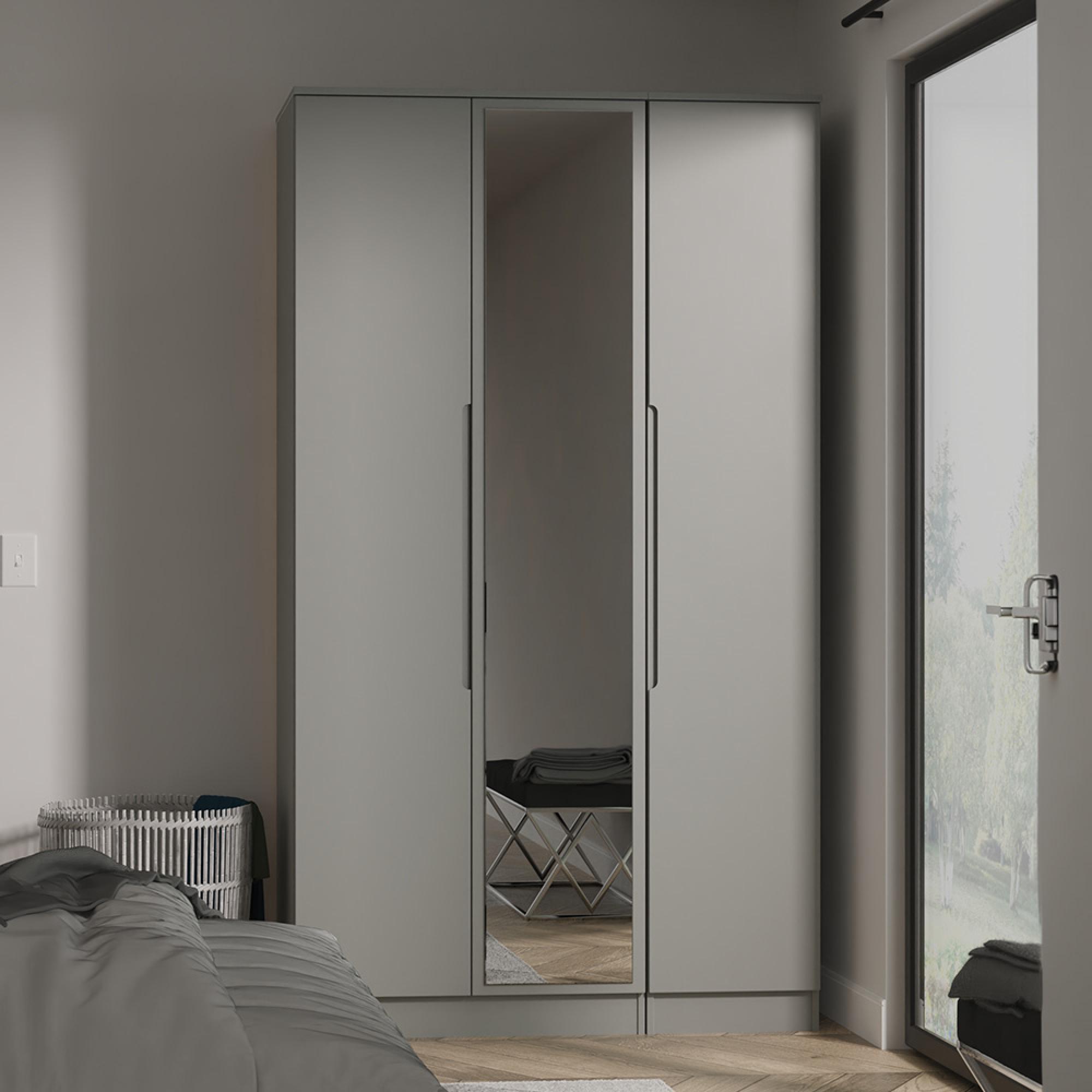 Milan Wardrobe - 3 Door - 1 Mirror - Tall - Triple - Grey