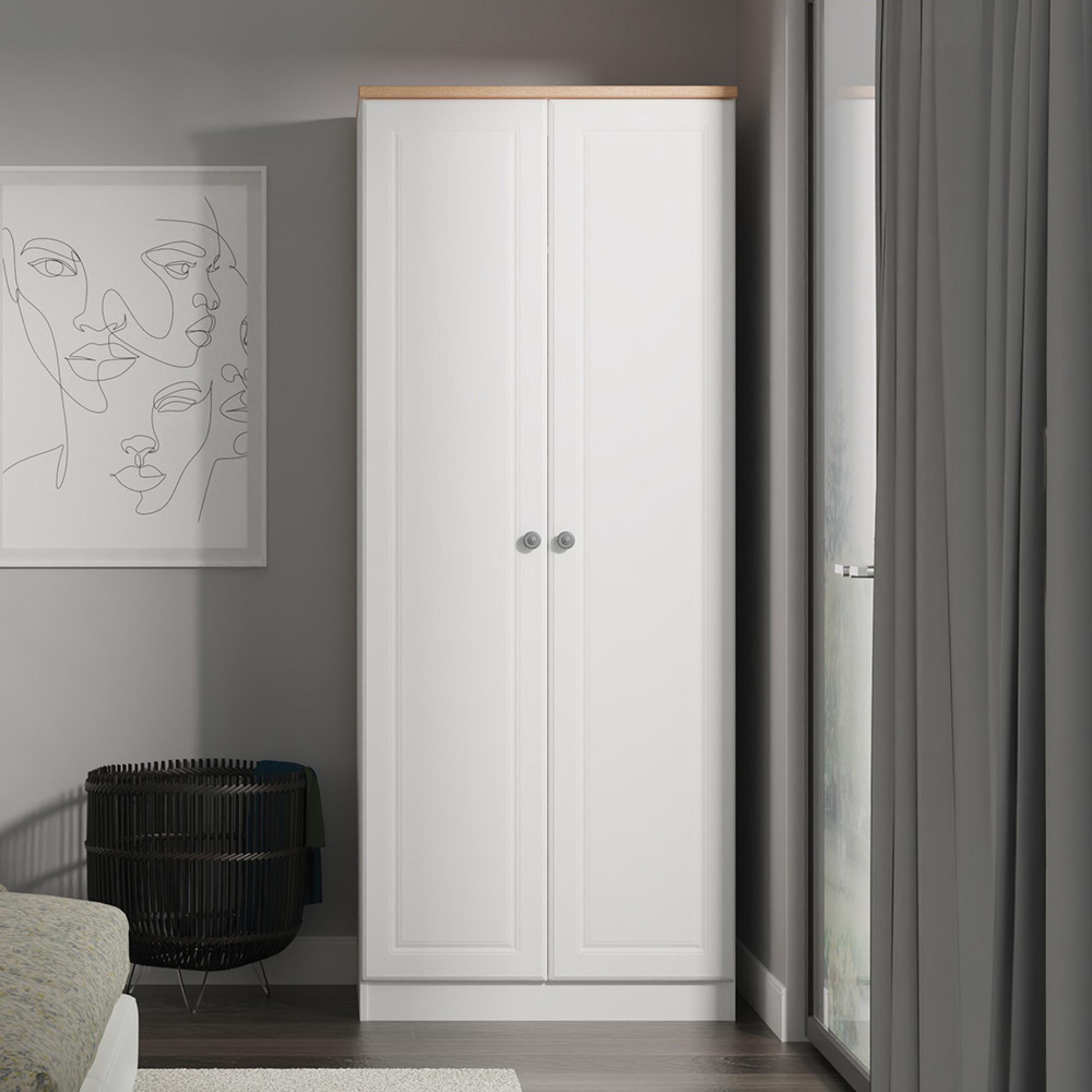 Norfolk Wardrobe - 2 Door - Plain - White and Oak