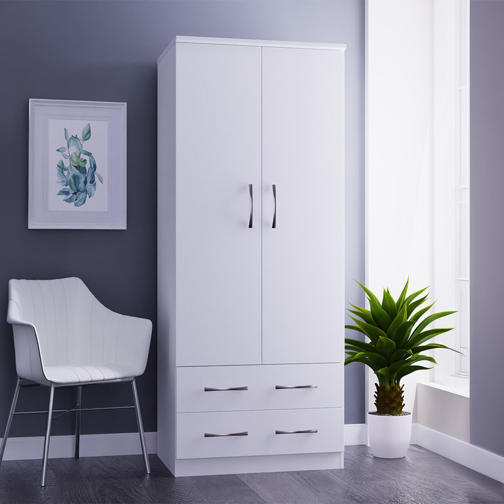 Avon Wardrobe - 2 Door - 2 Drawers - Double - White