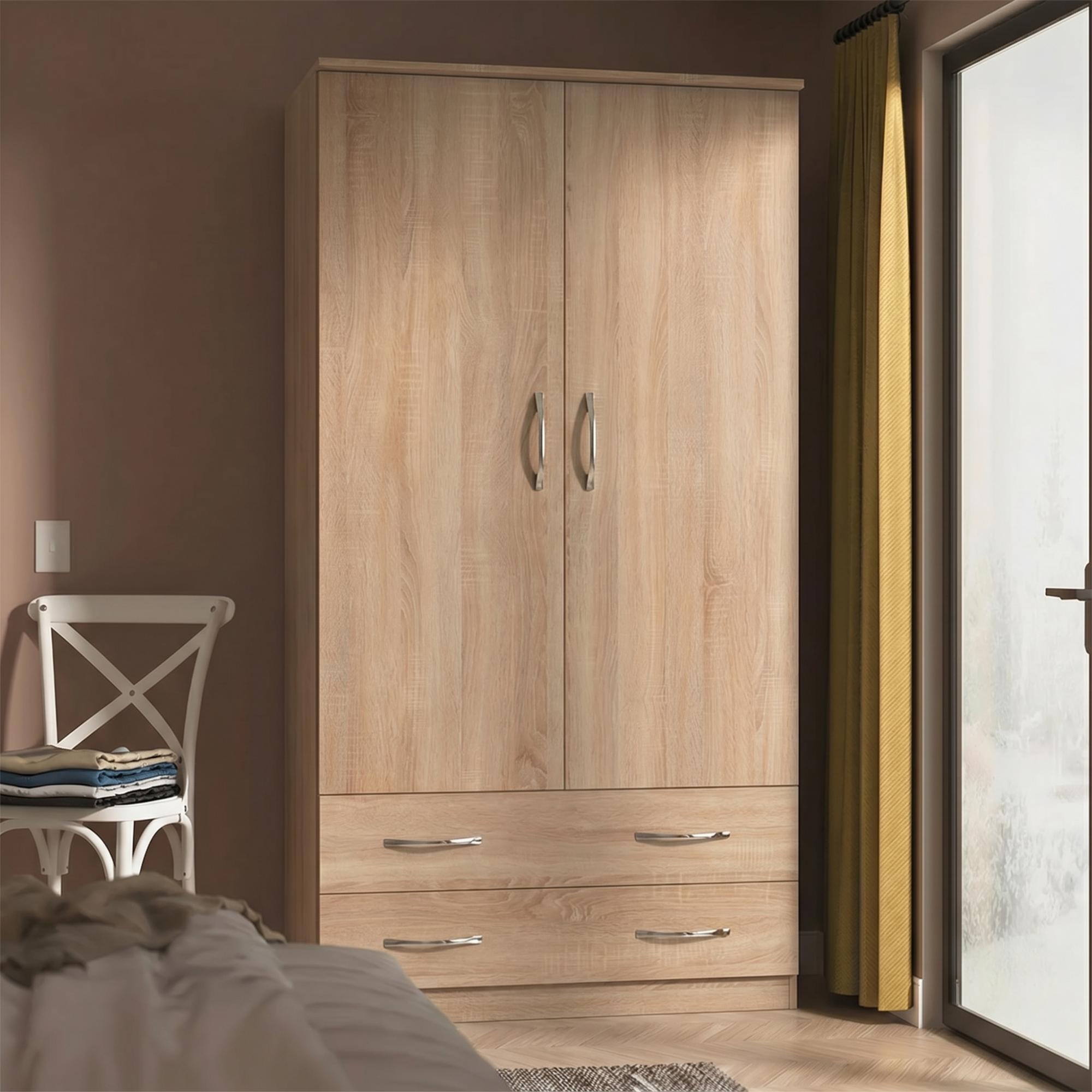 Avon Wardrobe - 2 Door - 2 Drawers - Double - H 1825cm - Oak
