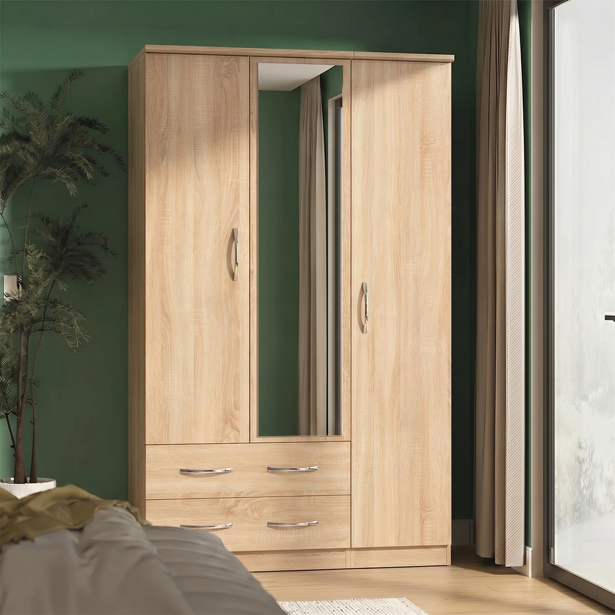 Avon Wardrobe - 3 Door - Combi with 1 Mirror - LHF 2 Drawers - Oak