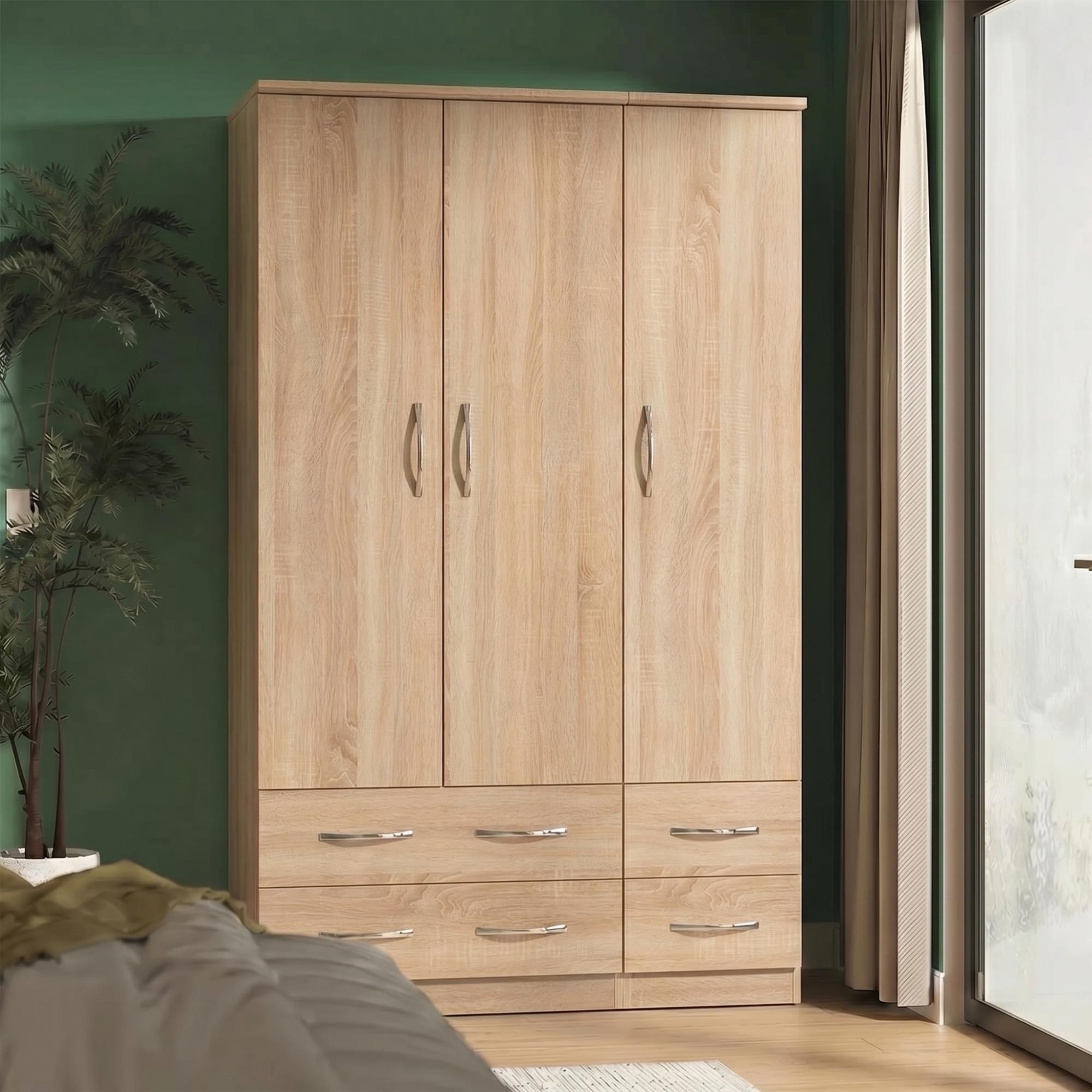 Avon Wardrobe - 3 Door - Triple - 4 Drawers - Oak