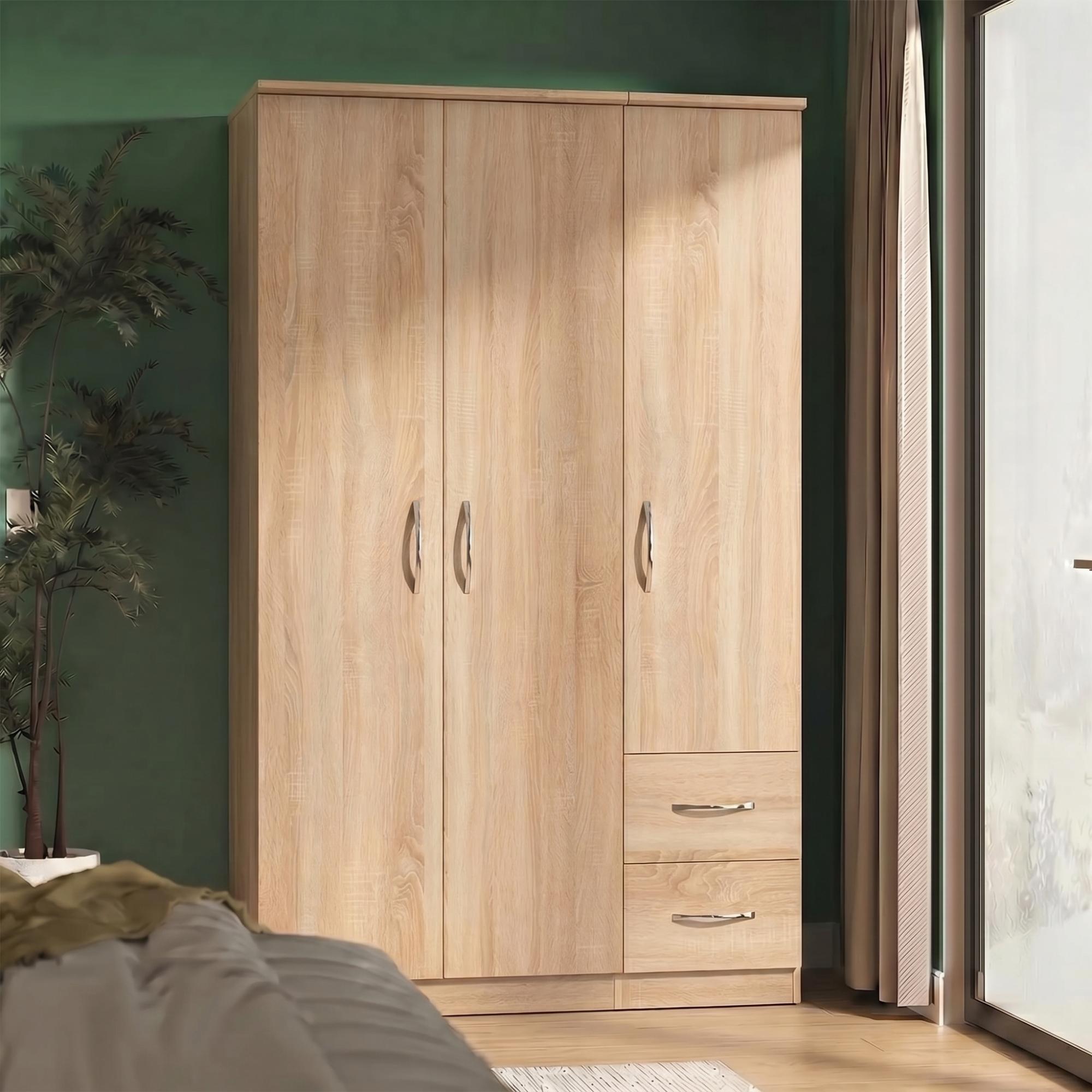 Avon Wardrobe - 3 Door - Triple - with RHF 2 Drawers - Oak