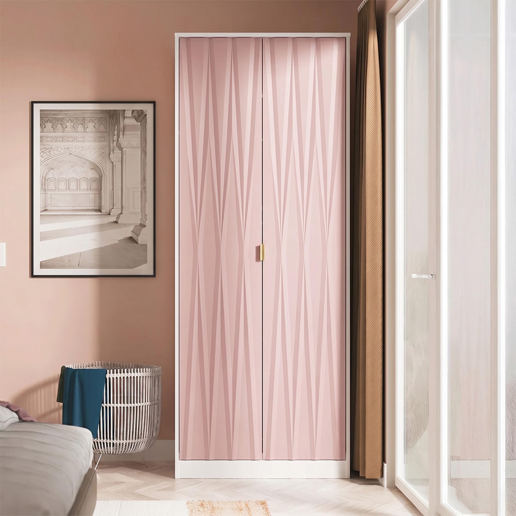 Diamond Plain Tall Wardrobe - 2 Door - Pink and White