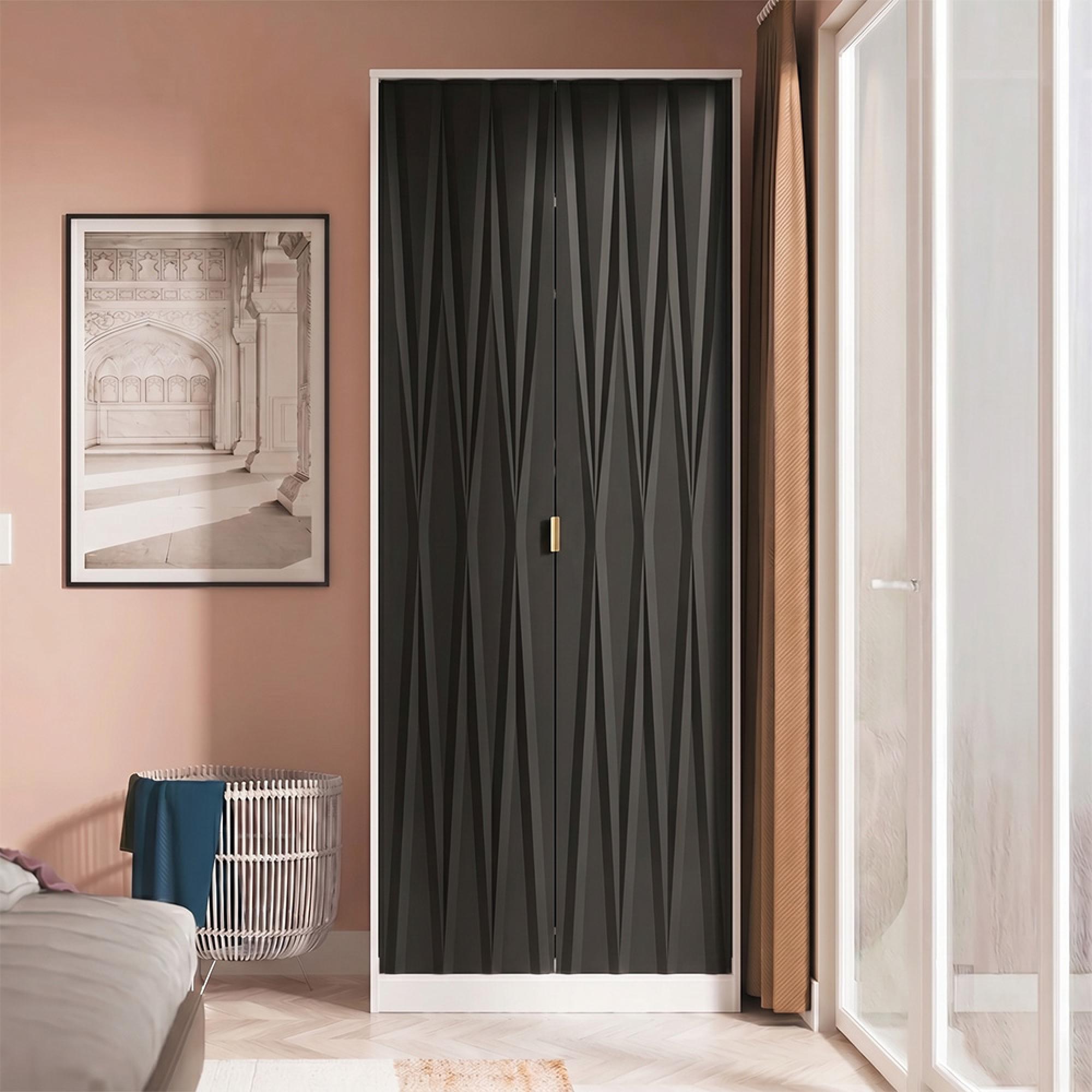 Diamond Plain Tall Wardrobe - 2 Door - Black and White