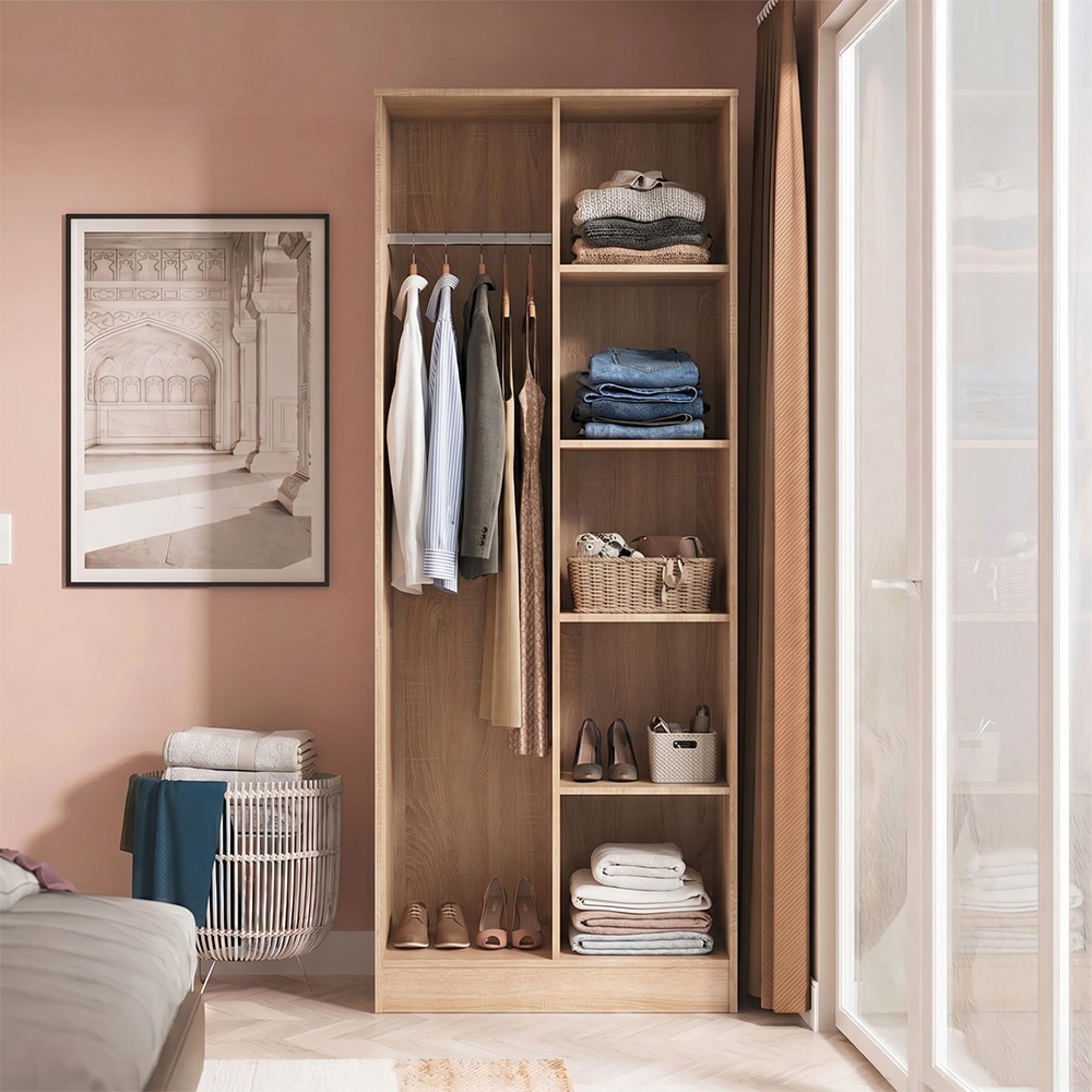 Diamond Front Open Shelf Wardrobe - Oak