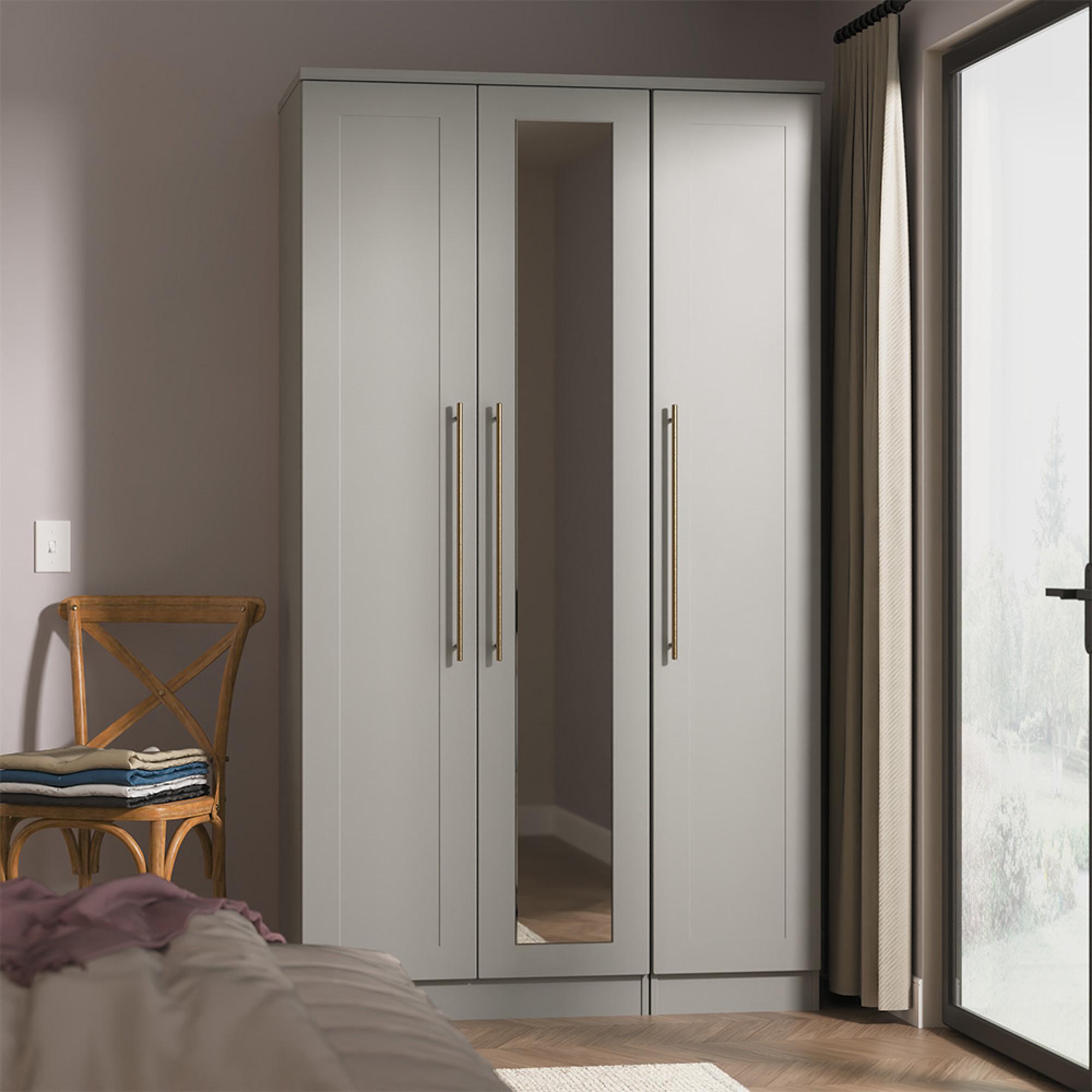 Haworth Wardrobe - 3 Door - Tall Triple - 1 Mirror - Grey