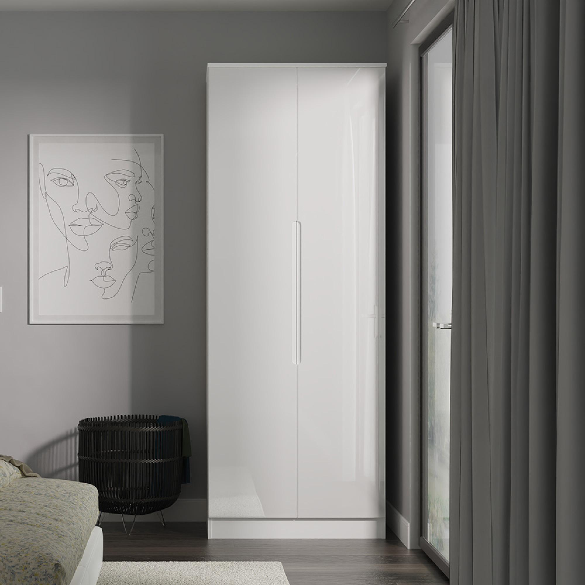 Milan Wardrobe - 2 Door - Plain - Tall - White Gloss