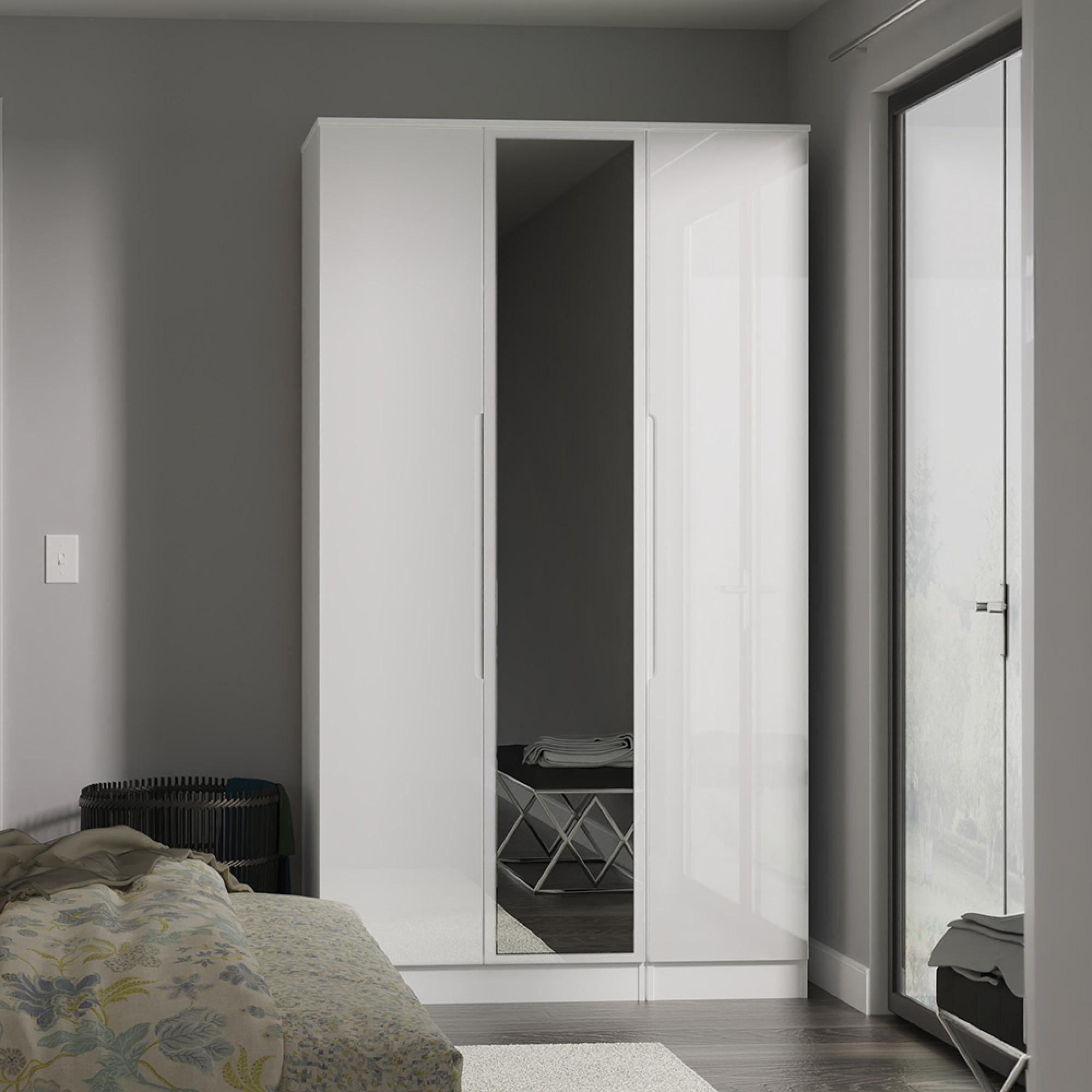 Milan Wardrobe - 3 Door - 1 Mirror - Tall - Triple - White Gloss