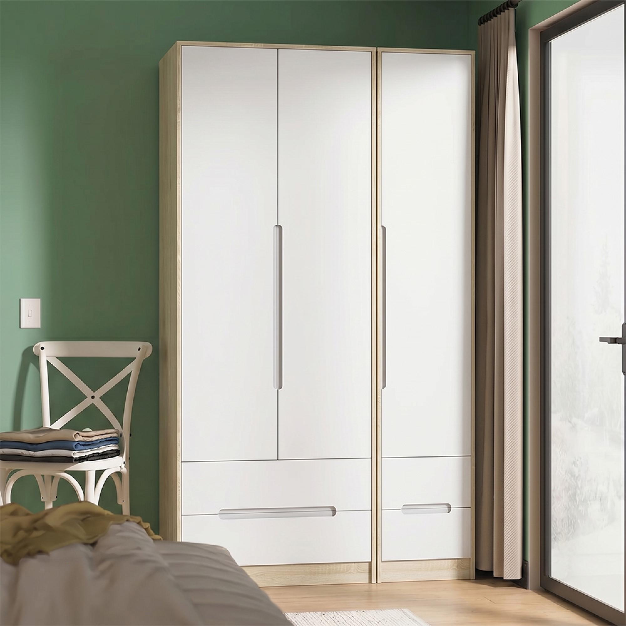 Monaco Wardrobe - 3 Door - 4 Drawer - Tall - Triple - White Matt and Oak