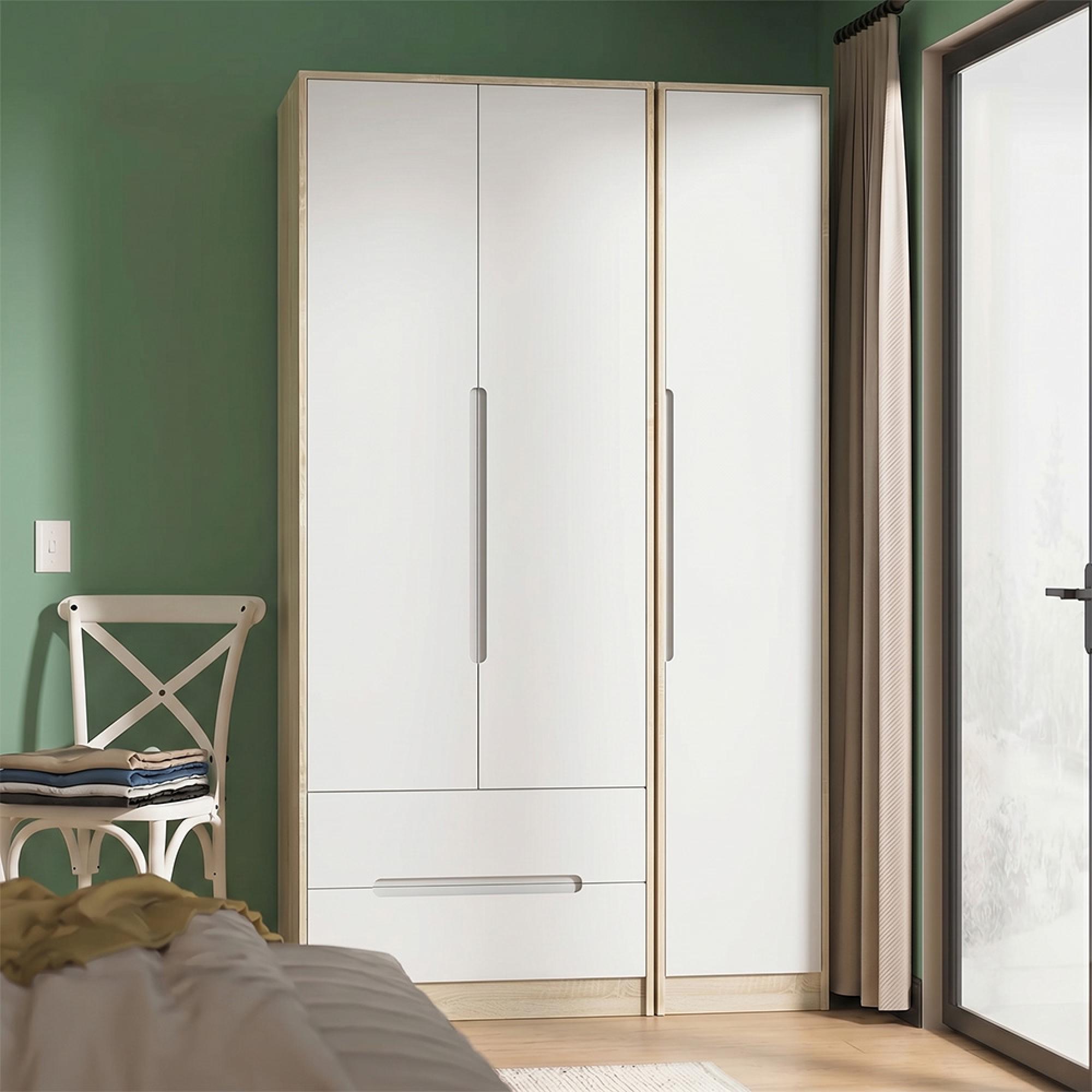 Monaco Wardrobe - 3 Door - LHF 2 Drawer - Tall - Triple - White Matt and Oak