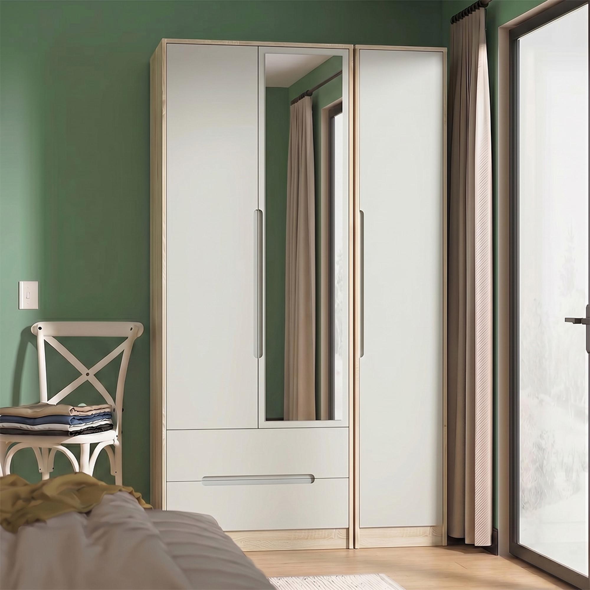 Monaco Wardrobe - 3 Door - 1 Mirror - LHF 2 Drawers - Tall - Combi - Cashmere and Oak