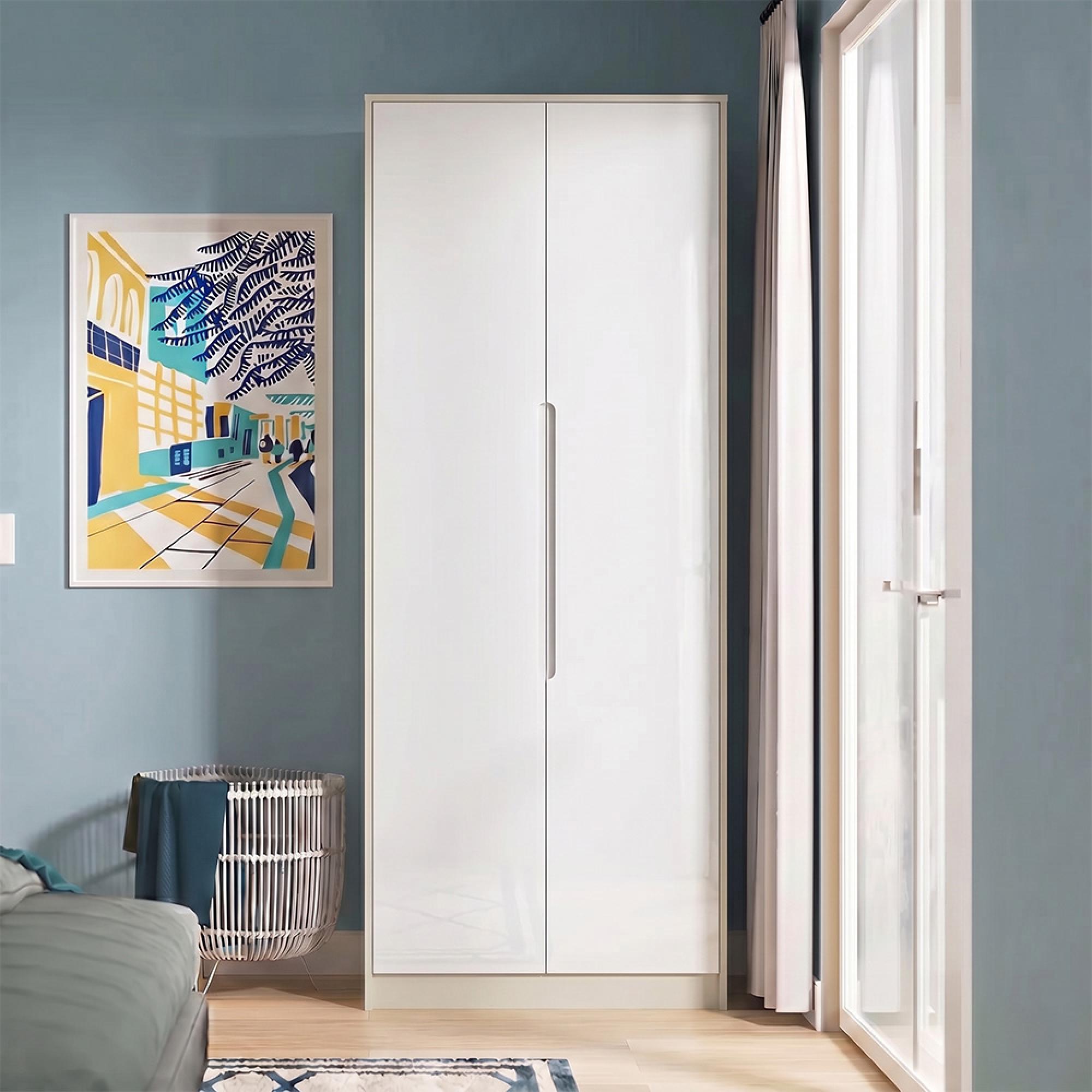 Monaco Wardrobe - 2 Door - Plain - Tall - White Gloss and Cashmere