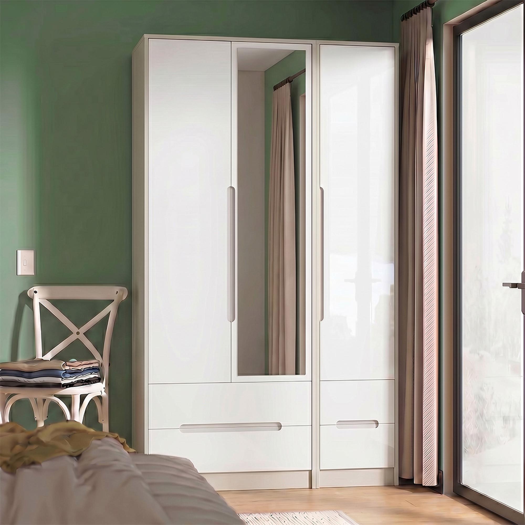 Monaco Wardrobe - 3 Door - 1 Mirror - Tall - Combi - White Gloss and Cashmere