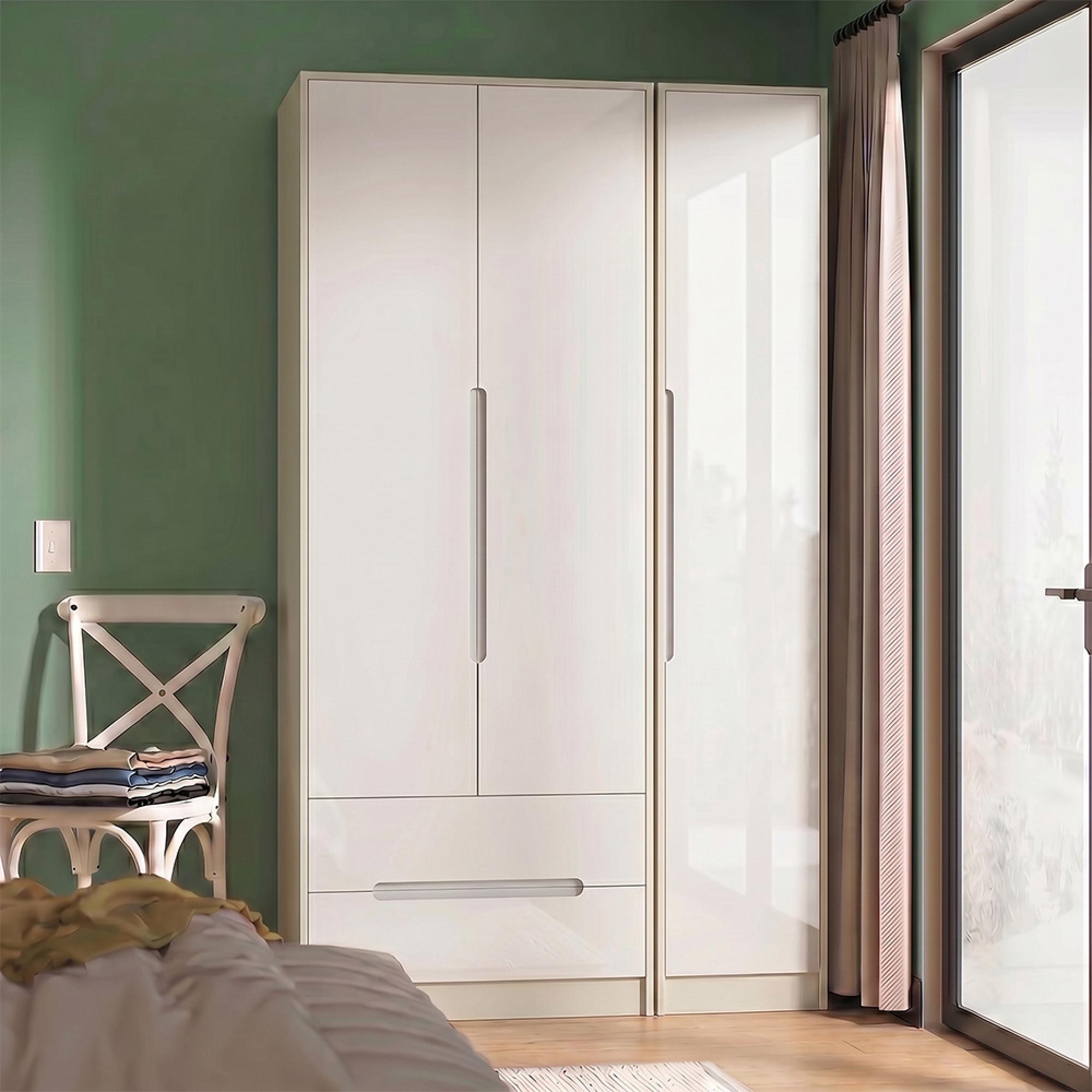 Monaco Wardrobe - 3 Door - LHF 2 Drawers - Tall - Triple - White Gloss and Cashmere