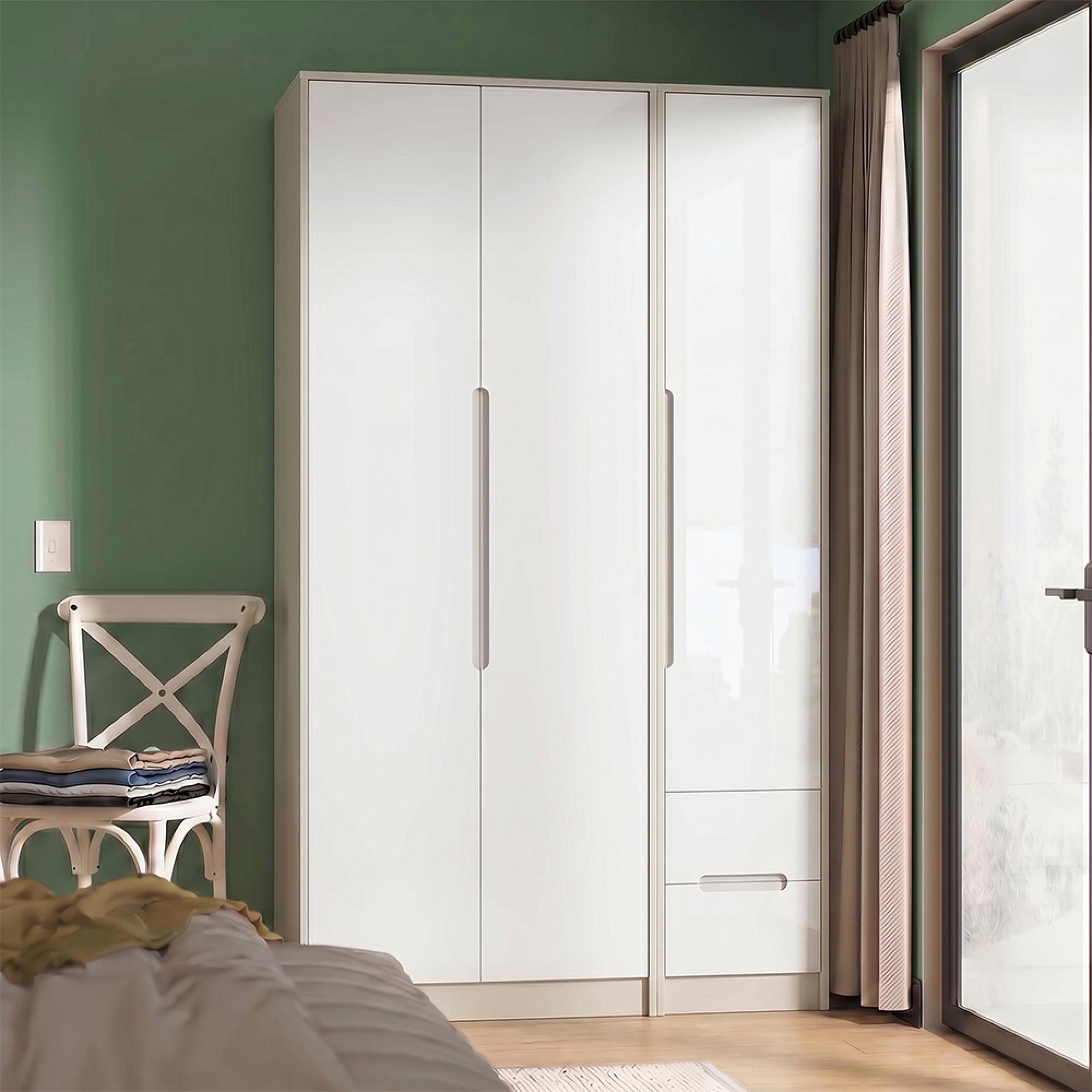 Monaco Wardrobe - 3 Door - RHF 2 Drawers - Tall - Triple - White Gloss and Cashmere