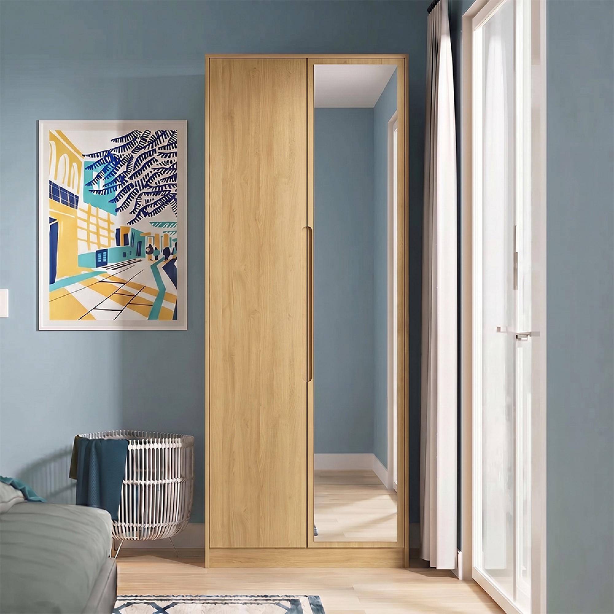 Monaco Wardrobe - 2 Door - 1 Mirror - Tall - Modern Oak