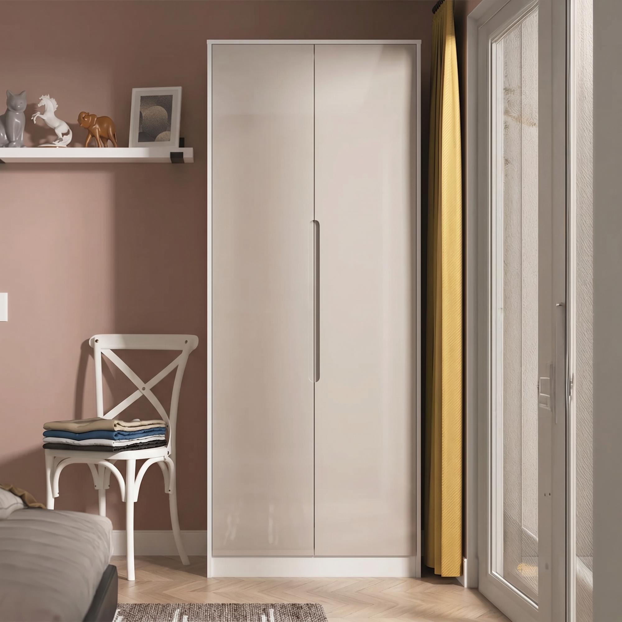 Monaco Wardrobe - 2 Door - Plain - Tall - Cashmere Gloss and White