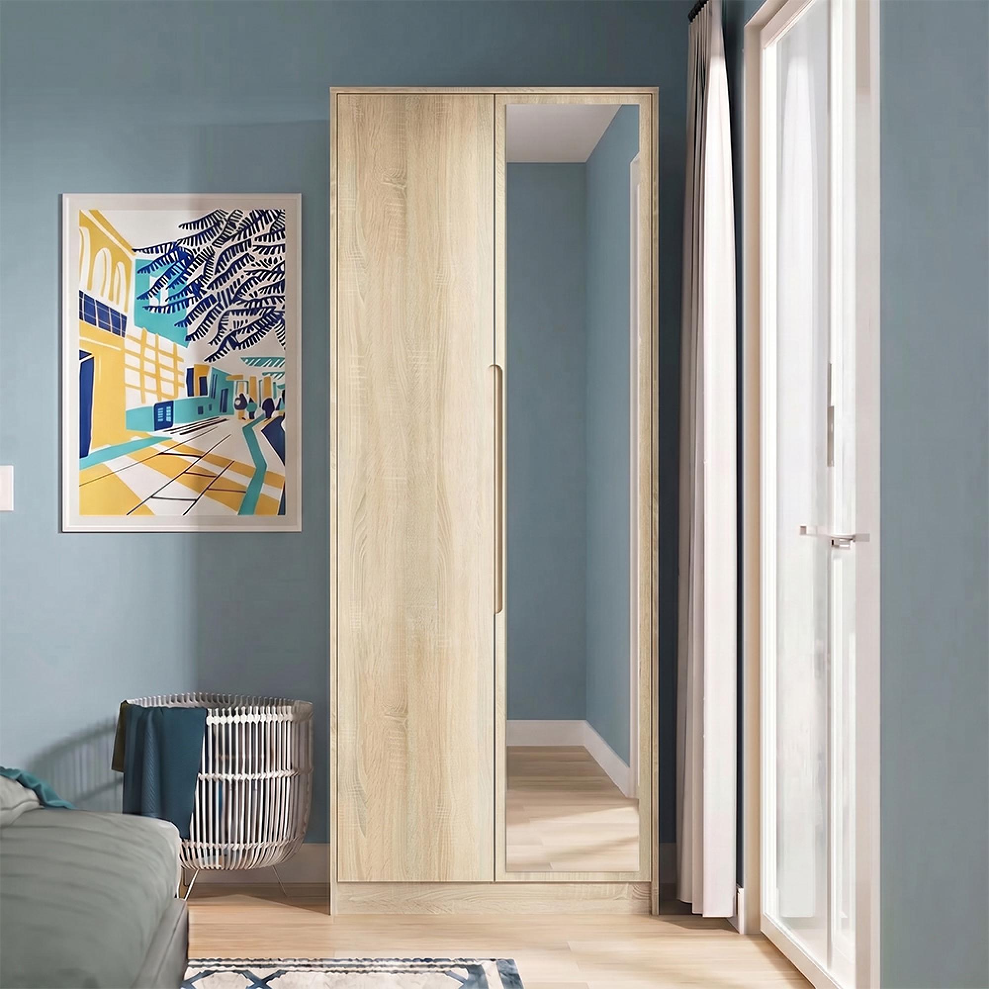 Monaco Wardrobe - 2 Door - 1 Mirror - Tall - Oak