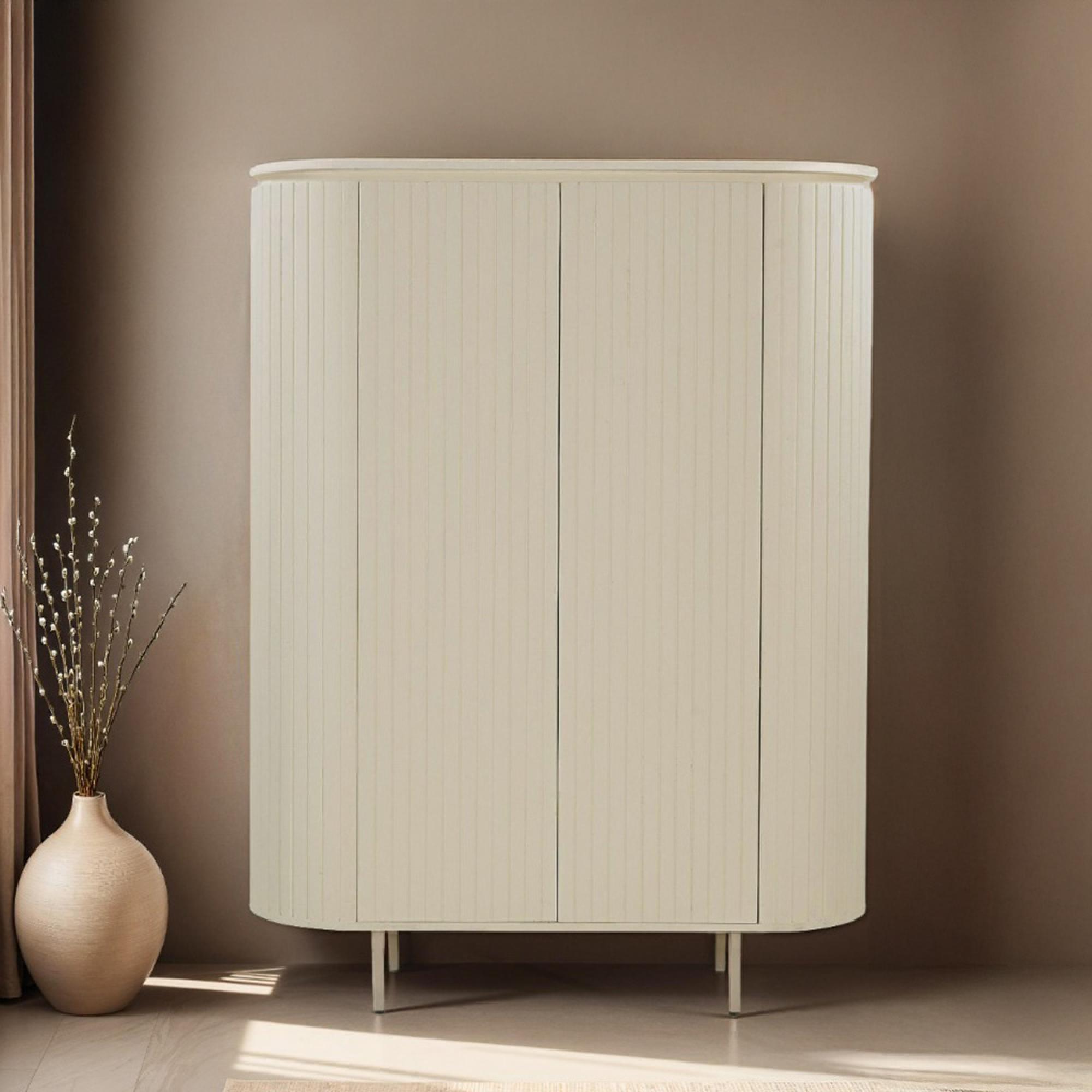 Patou Curved Fluted Wardrobe - 2 Door - Off White - Mango Wood