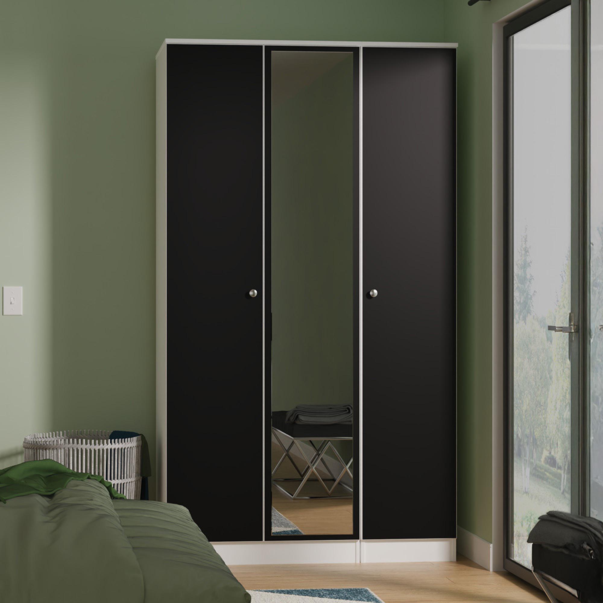 Yarmouth Wardrobe - 3 Door - 1 Mirror - Black Matt and White Matt