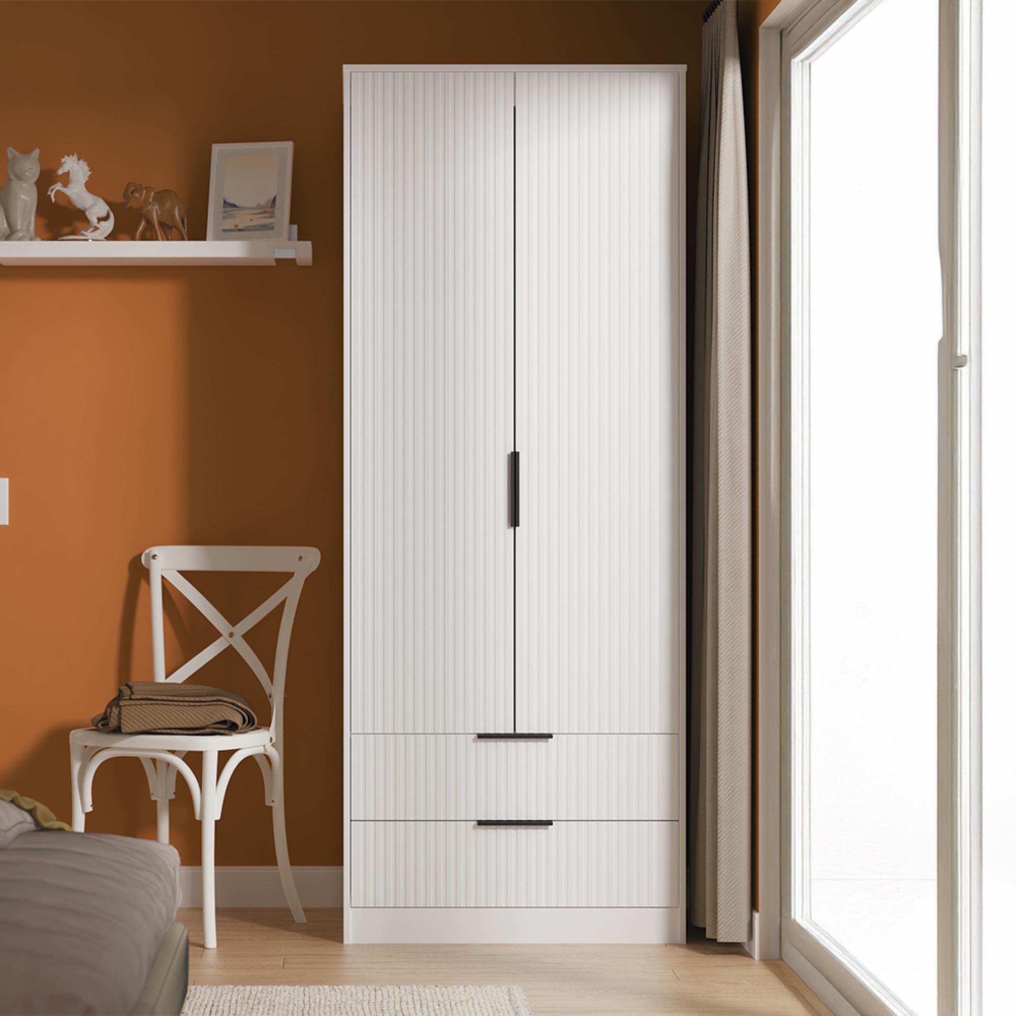 Fluted Wardrobe - 2 Door - 2 Drawer - White Matt