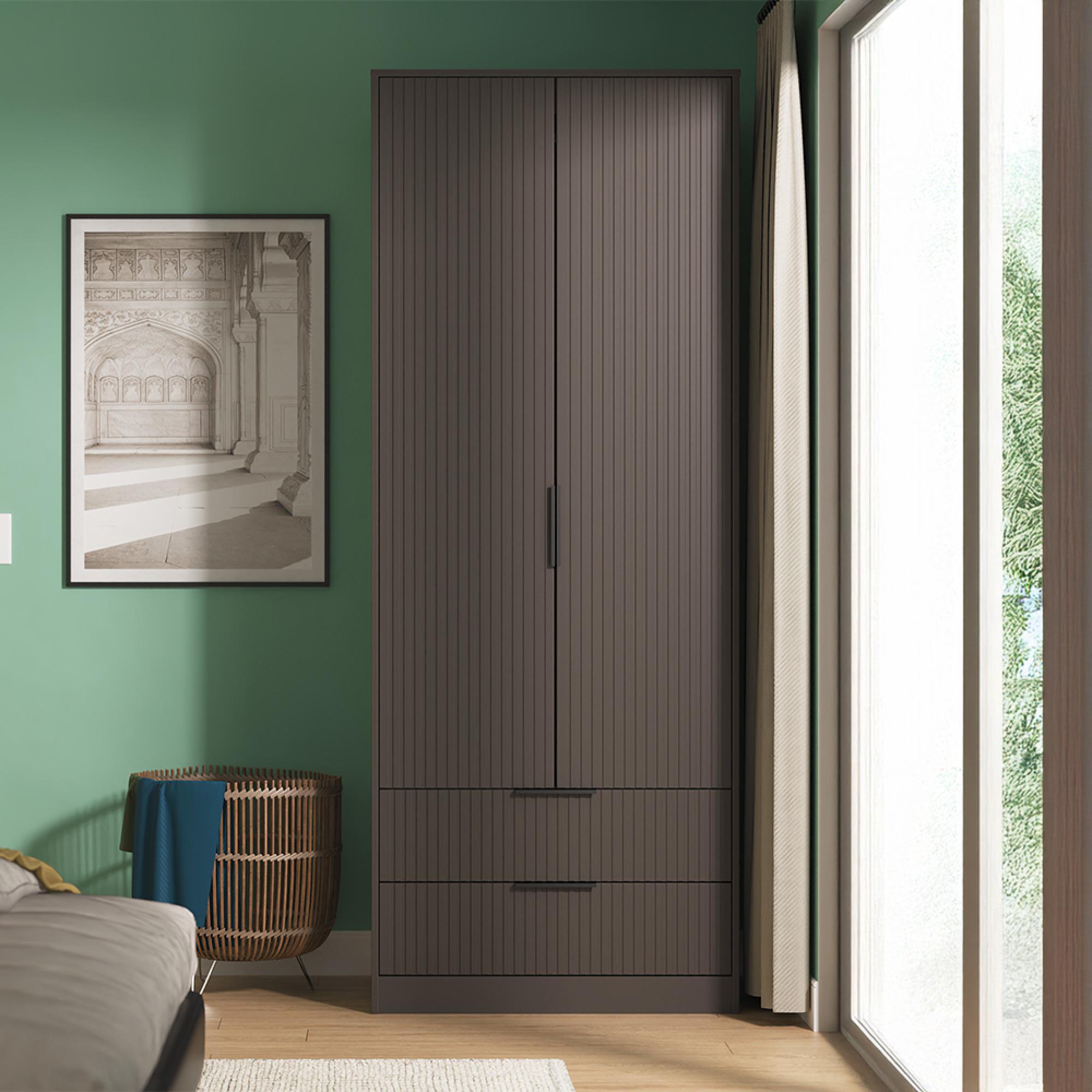 Fluted Wardrobe - 2 Door - 2 Drawer - Graphite